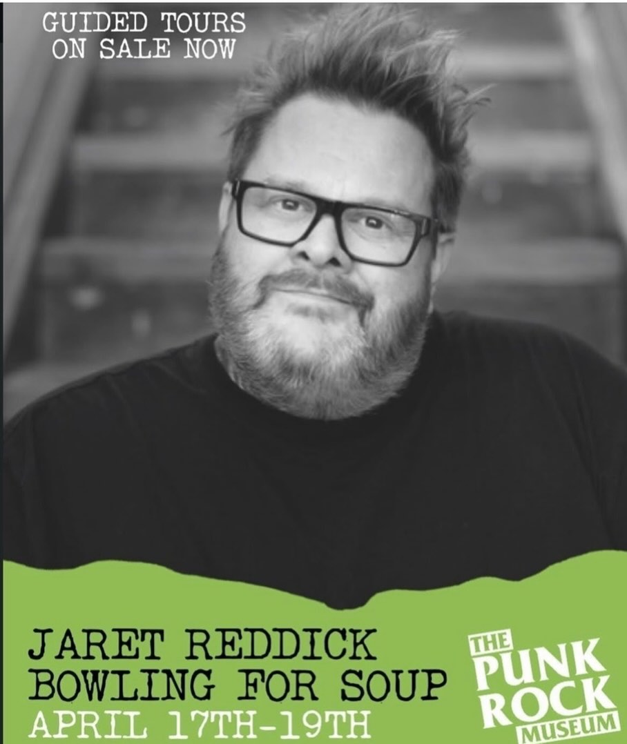 Jaret Reddick (Bowling for Soup) returns to the Punk Rock Museum April 17th–19th for a special weekend appearance as a guest tour guide. On Friday, April 17th, he will kick things off with an intimate acoustic performance inside the museum’s Three Star Punk Bar. On Saturday, he will participate in a panel discussion following a screening of Heavy Healing. The weekend concludes on Sunday with a book event featuring a talk and signing. Giving museum guests multiple opportunities to connect with Reddick throughout this exclusive three-day event!
