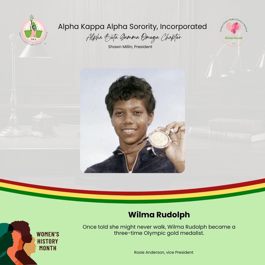 🌸 Women’s History Month Spotlight 🌸
Today we celebrate the strength, resilience, and excellence of Wilma Rudolph.
Once told she might never walk again due to childhood illness, Wilma Rudolph defied all odds to become a three-time Olympic gold medalist at the 1960 Rome Olympics. Known as the fastest woman in the world at the time, she broke barriers not only in sports but also as a symbol of perseverance and determination.
Her journey from adversity to global achievement continues to inspire generations to push beyond limitations and pursue greatness.
✨ Resilient. Determined. Unstoppable.
#WomensHistoryMonth #AKA1908 #BlackWomenInSports #WilmaRudolph #WomenWhoInspire