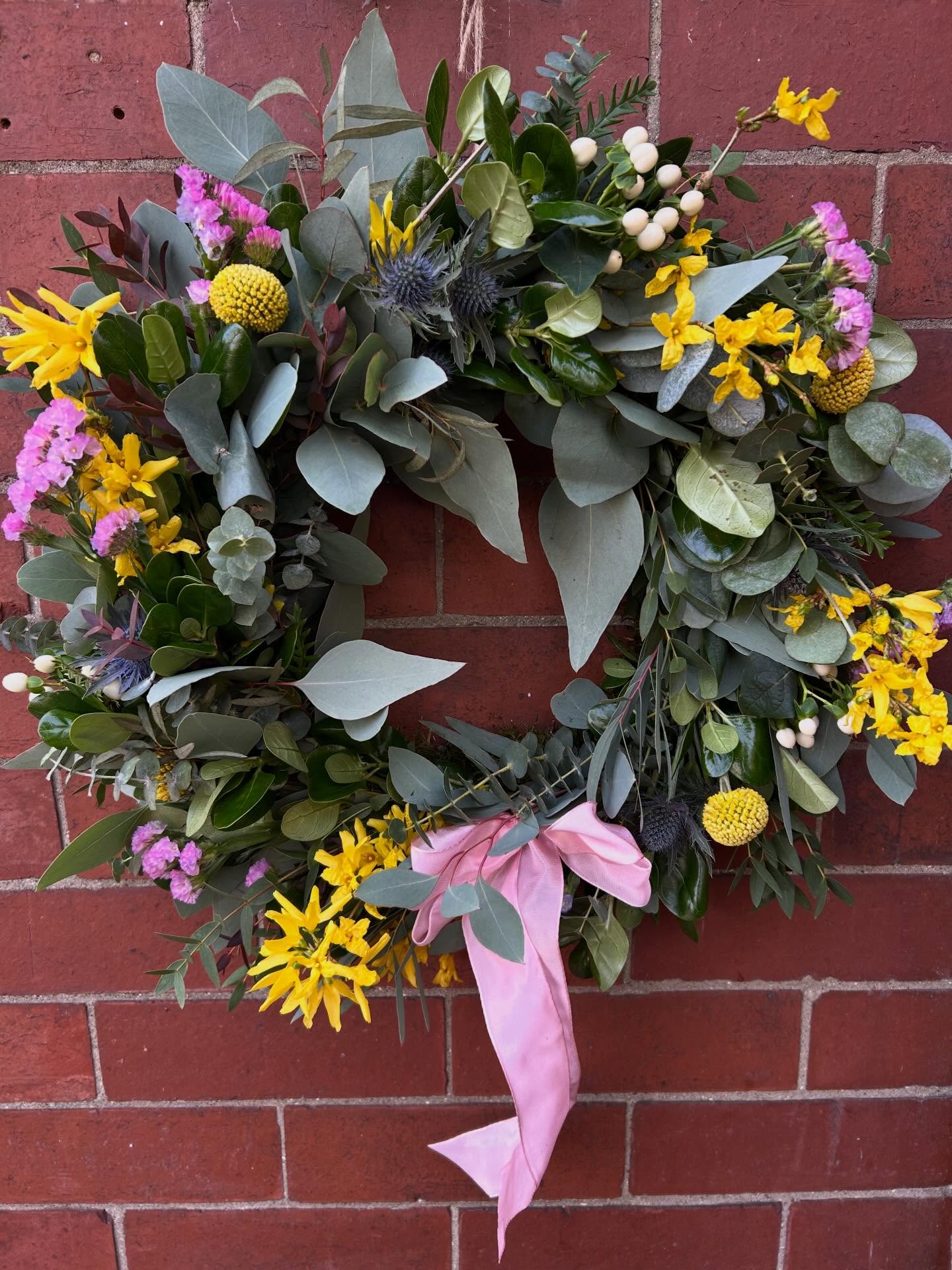 Saturday was a spring wreath workshop with lovely wreaths made by everyone. #spring #flowers #springwreaths #florist #positivity