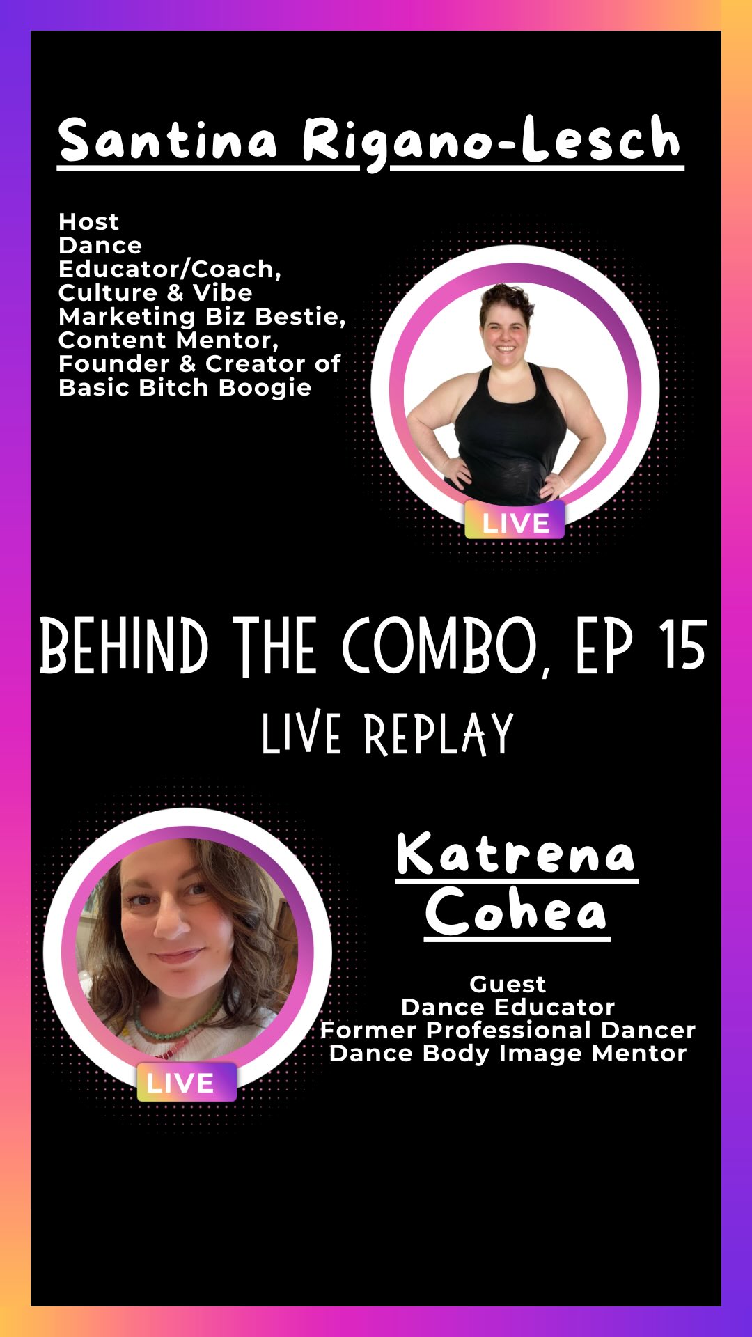 š« BEHIND THE COMBO | EP 15 ā with Katrena Coheaš«
This conversation names something many dancers experience but donāt always have the language for šš»
In this episode, I sat down with Katrena, dance body image mentor and educator, to talk about how body image is shaped inside studio rooms, often in ways that go unnoticed.
Because itās not always whatās said directly⦠itās whatās modeled, reinforced, and repeated over time.
We explored:
⨠The moment body image awareness entered Katrenaās experience
š§ The subtle ways messaging shows up; from the very first experience of walking into the studio
š£ļø How common teaching habits can reinforce pressure around appearance
š The ripple effect this has on dancers inside and outside the studio
š Where educators can begin if they want to create more body-respectful spaces
This one is for the teachers who care deeply about their dancers AND are willing to look at the impact of the environments they create.
Because dancers are learning how to see themselves vs just the steps!
š„ Watch the replay and if this shifted something for you, share your takeaway or reflection in the comments š