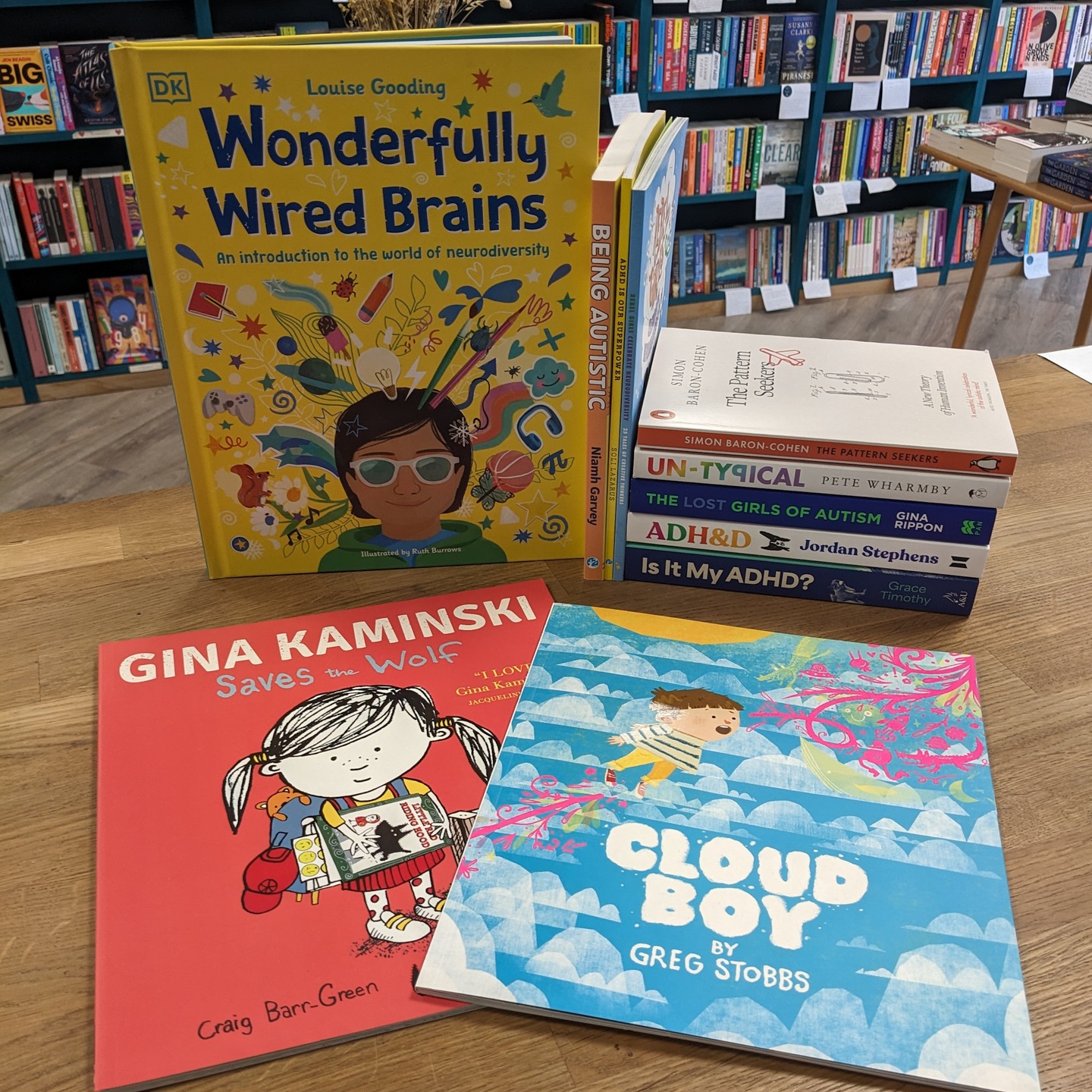 It's #neurodiversitycelebrationweek so here's a selection of favourites old and new for folks of all ages!
Cloud Boy by Gregg Stobbs
Gina Kaminsky Saves the Wolf by Craig Barr-Green and Francis Martin
Wonderfully Wired Brains by Louise Gooding
Being Autistic by Niamh Garvey
ADHD is Our Superpower by Soli Lazarus
Rebel Girls Celebrate Neurodiversity
Is It My ADHD? by Grace Timothy
Avoidance, Drugs, Heartbreak and Dogs by Jordan Stephens
The Lost Girls of Autism by Gina Rippon
Untypical by Pete Wharmby
The Pattern Seekers by Simon Baron-Cohen
#neurodiversityweek #independentbookshop #indiebookshop #bristolbookshop #bs5 #shopindependent