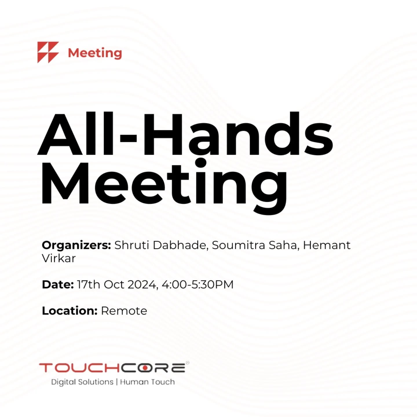 Last week, we held an engaging and insightful all-hands meeting where our team leads shared exciting updates on their projects and future plans. 🚀 It's incredible to see the amazing work happening across the organization and the innovation driving our projects forward!
We also had the pleasure of welcoming our latest hires from the Topgun Academy—a talented group ready to make their mark in the world of software development, AI/ML, DevOps, and UI/UX. 🎓👩💻👨💻
Our leadership also announced some exciting updates including the return of our fun filled annual fest 'Euphoria 2024' and a dedicated Work from Office Week this December—an opportunity for the whole Touchcore Systems team to come together in person, strengthen bonds, and celebrate our progress as a company. 🏢🤝
Looking forward to the exciting times ahead at Touchcore Systems!