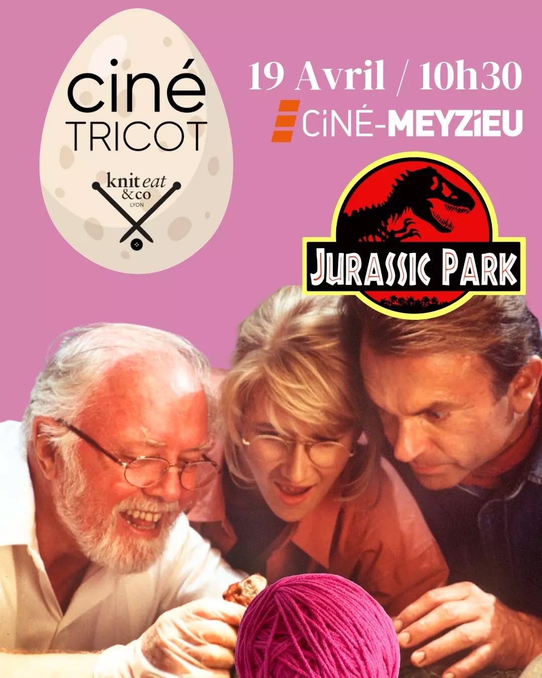 🎞️🎬🎟️🅒🅘🅝🅔 🅣🅡🅘🅒🅞🅣 ♥️🥰🧶
Pour célébrer Pâques après l'heure nous avons choisi de vous proposer de tricoter, coudre, broder, crocheter ensemble devant Jurassic Pâques, oups Jurassic Park 🤭
Au programme, chasse aux œufs de Dino made by @latelier_institulyfe et @chocolaterie_saladino , surprises, gâteaux magiques by @chezguillemette et moment régressif devant le légendaire film de Steven Spielberg de 1993 avec son casting mythique.
🎟️La Billetterie ouvrira le
LUNDI DE PÂQUES 6 AVRIL 20H
🎁 Et pour les 50 premières places une surprise ''jurassique'' made by @ateliercamelir
Infos pratiques Ciné Tricot Édition #6
📅 Date : Dimanche 19 Avril
Film en VF à 10h30 - Café/Thé à partir de 9h30 au comptoir du Ciné Meyzieu @cine.meyzieu (le Mug Coffee Truck ne sera pas dispo encore cette fois ci because a Ezra is born 🍼👶❤️)
📍 Lieu : Ciné Meyzieu, 27 Rue Louis Saulnier, 69330 Meyzieu
#kniteat #cinetricotkniteat #paques
