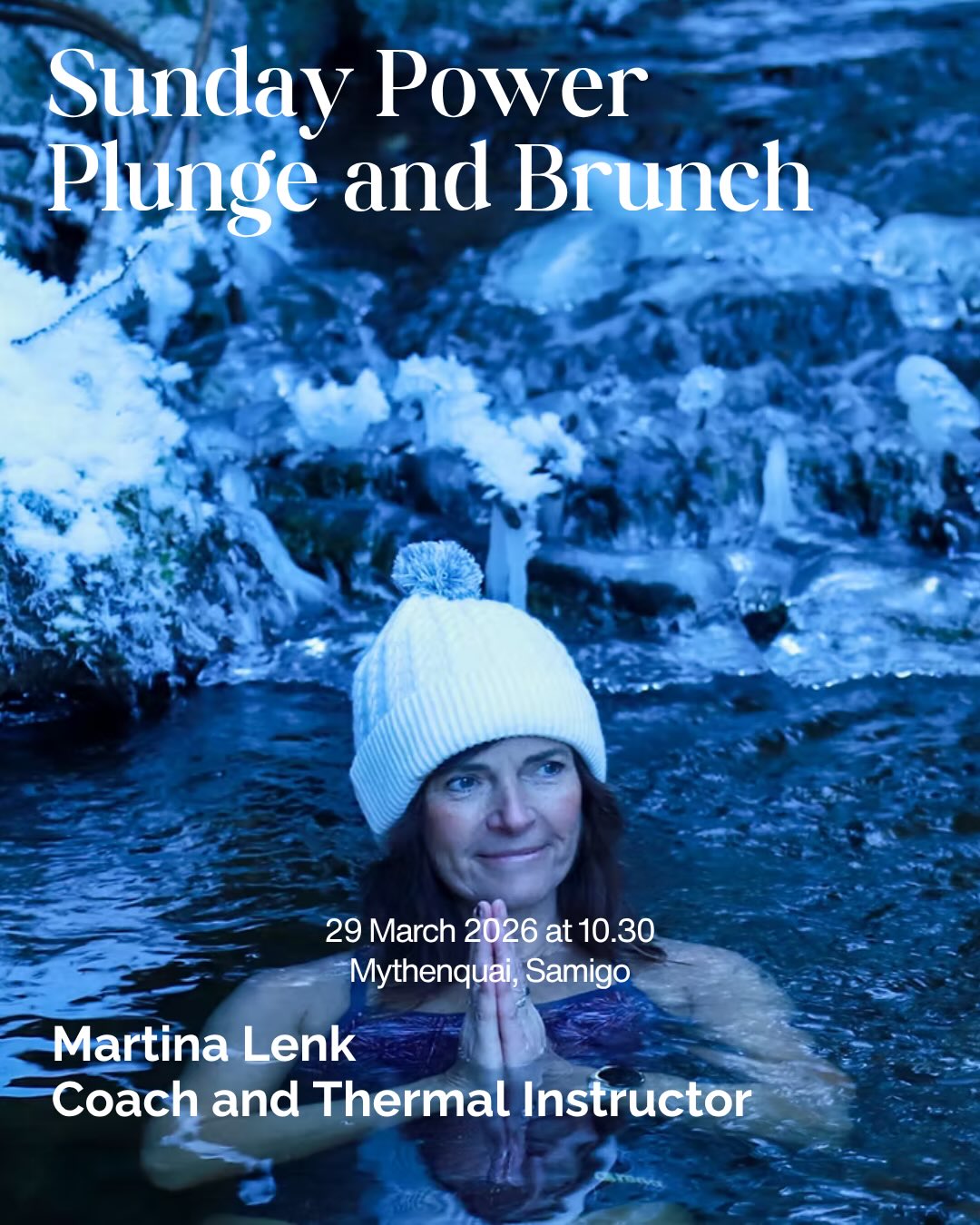 Jump and take the plunge! 🏊♀️🩵 join us on 29 March for a Sunday dip and brunch at Mythenquai and Samigo.
We begin with a guided cold plunge experience with Martina Lenk, a certified thermal instructor who leads ice plunges in a calm, safe, and supportive way. Interestingly, Martina once hated cold water herself—something many participants can relate to. Today, she shares her passion for nature and conscious breathing to help others gently step outside their comfort zone. Through simple breathing techniques and mindful guidance, she creates space for strong women to slow down, reconnect, and experience that powerful moment of realization: “Wow, I actually did this.”
After the invigorating plunge, we’ll gather for a relaxed brunch and networking session at Samigo, offering time to connect with one another and share reflections from the experience.
There will also be an inspiring talk on resilience with Annette Dytrt.
Annette is a professional figure skater, five-time German national champion, and former European and World Championship competitor. Born in Germany and now based in Switzerland, she has dedicated her life to high-performance sport and continues to perform internationally in ice shows.
To round off the morning, guests will enjoy an exclusive tasting of Moon & June, a new non-alcoholic drink created for mindful social moments, perfect for those who enjoy the ritual of a drink while staying alcohol-free.