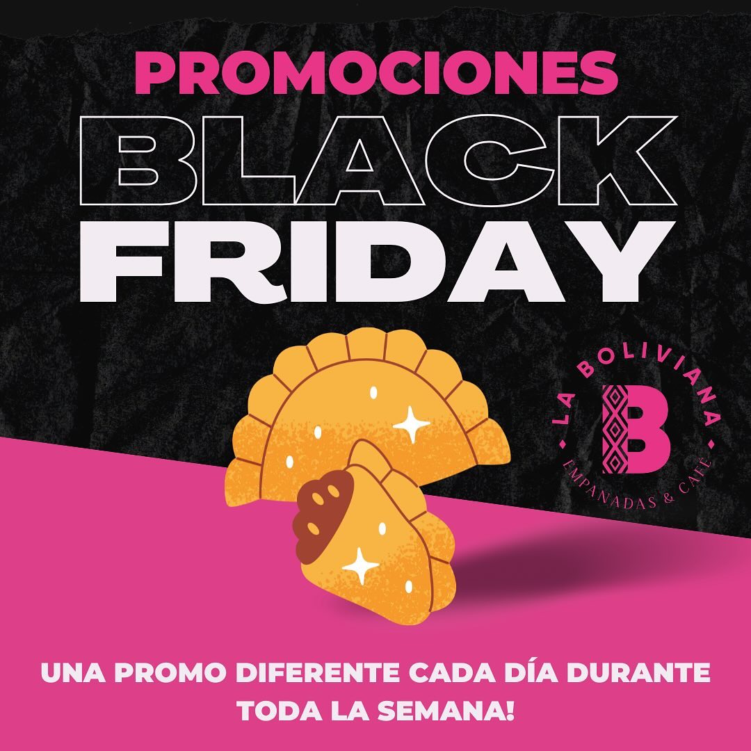 Aprovecha nuestras promos de Black Friday, o mejor dicho de Black Week!! 😉
#empanadasbolivianas #blackfriday