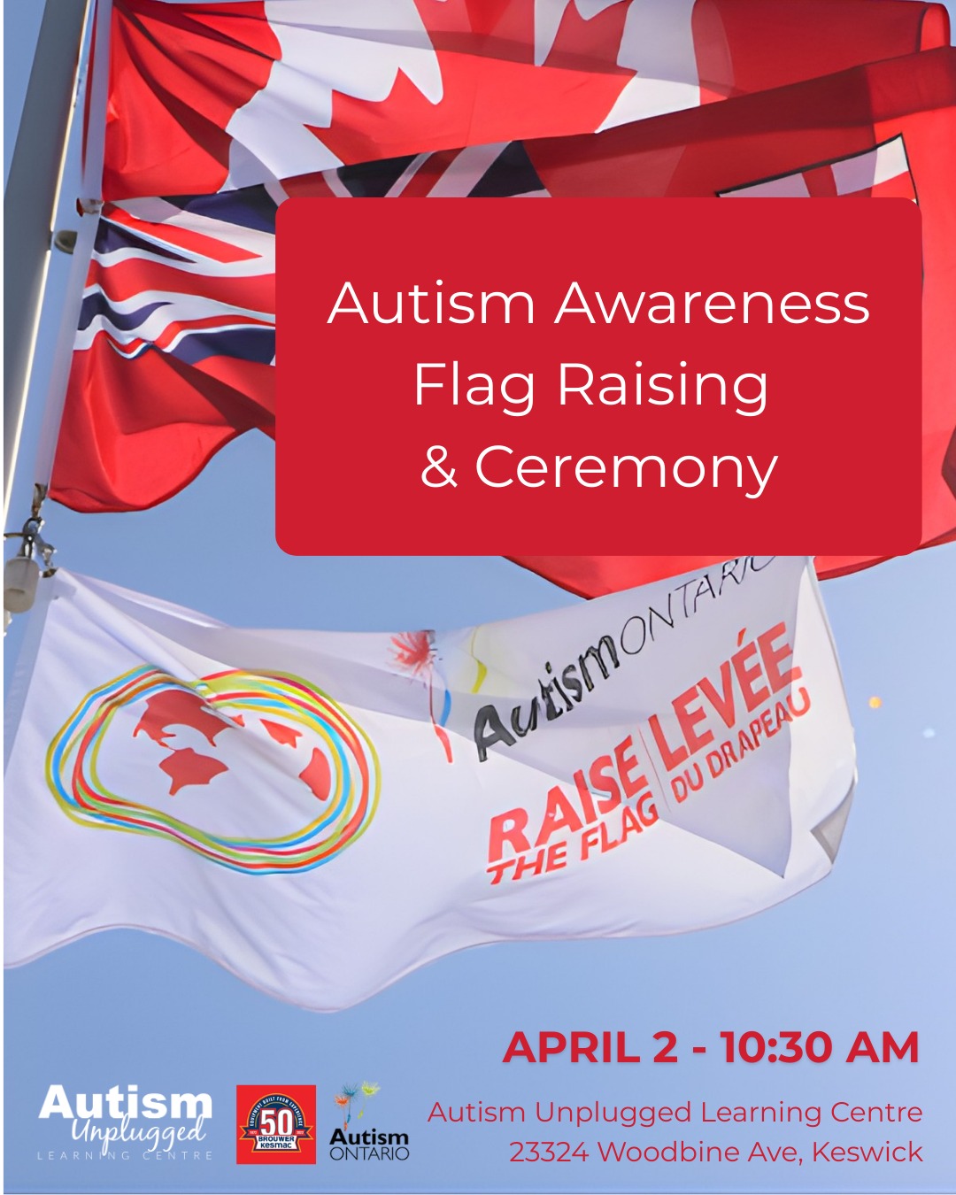 🧩 Autism Awareness Month Begins Here
On April 2nd, something meaningful is happening right here in Keswick.
Autism Unplugged Learning Centre is hosting our Annual Autism Flag Raising Ceremony—a moment that brings our community together around inclusion, understanding, and support.
For many families, this isn’t just symbolic.
It’s a reminder that they are seen, supported, and part of a community that cares.
📍 Autism Unplugged Learning Centre
23324 Woodbine Avenue, Keswick
🕥 10:30 AM
We’ll be joined by local leaders, families, and community members as we raise the flag and recognize the importance of building spaces where everyone belongs.
👉 Event details in bio.
If this message matters to you, we’d love to know—
💬 What does inclusion look like in our community?
Or simply comment “💙” if you’ll be there.