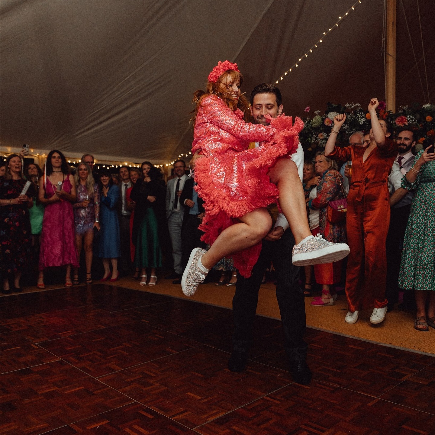 NEW YEAR! Let’s gooooo!!! (A bit like this please)
Photographer: @emilystevephoto
Marquee: @intents.events
Lights & sound: @rjcceventsltd
DJ: @dj_gentlemangeorge
Dress: @celiabdesigner
Florist: @pmheumann
Confetti: @flutterdarlings
#glitterdress #firstdanceideas #confetticanon #seconddressinspiration #marqueewedding #weddingathome #tentwedding #weddingreception