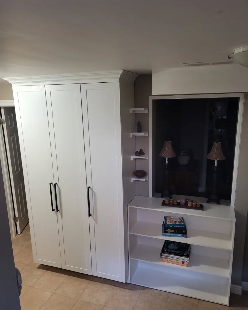 Custom Cabinetry designed and built by Maximus Craftsmanship in this unique space. We take pride in our creativity and take our time to ensure each space is perfect for our customers!