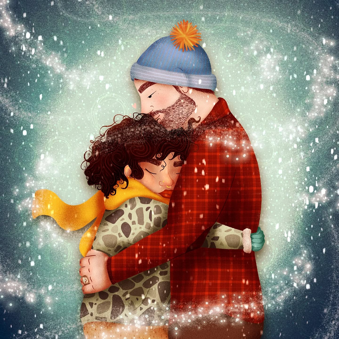 Prompt 3 for the #frostyandfestive2023 drawing challenge: Warm & Fuzzy ❤️
A warm hug from someone you love 💕