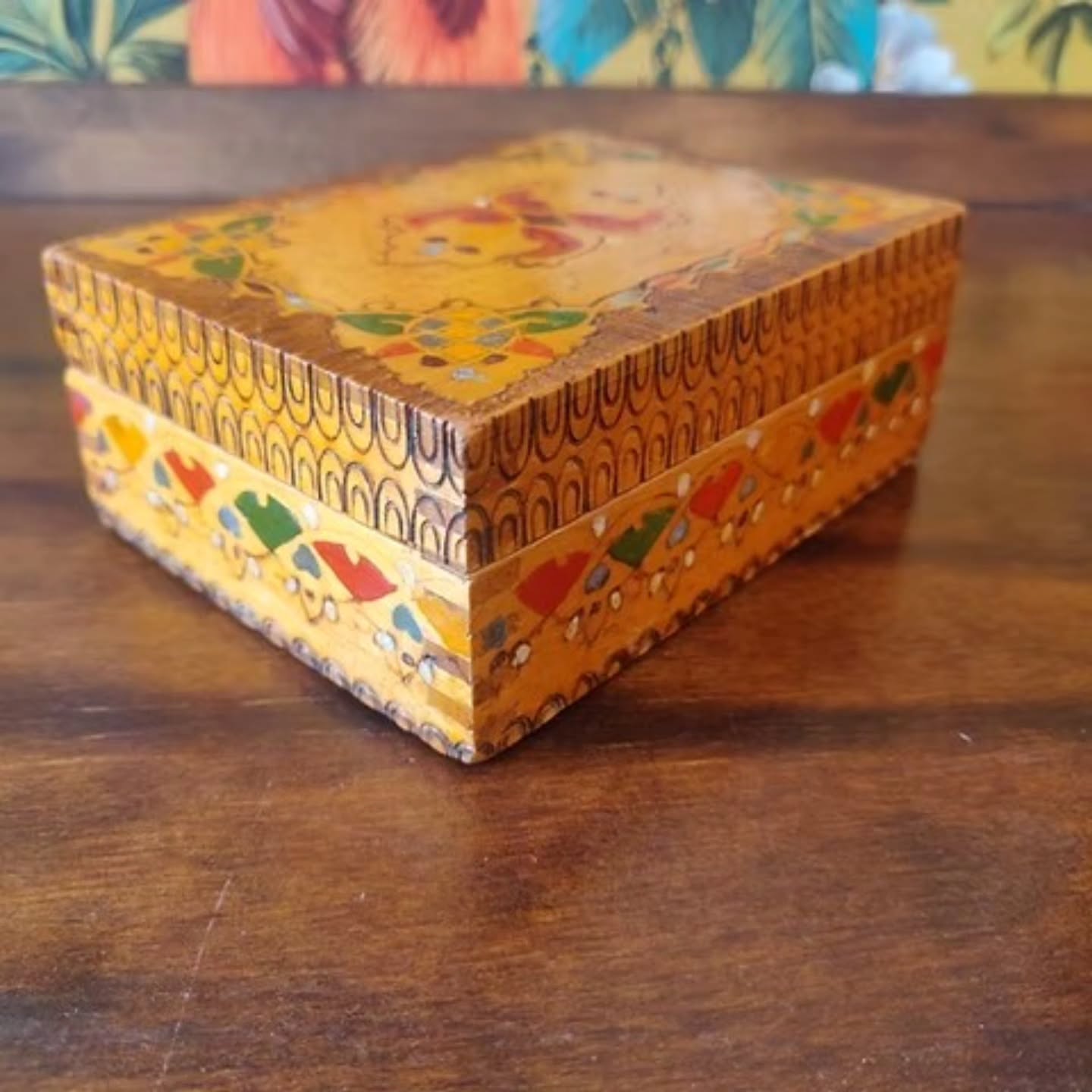 Vintage pyrography pine hand painted keepsake or jewellery box folk art style | https://share.google/u9MACWr2ldB93a8pT #stufftoyouandme