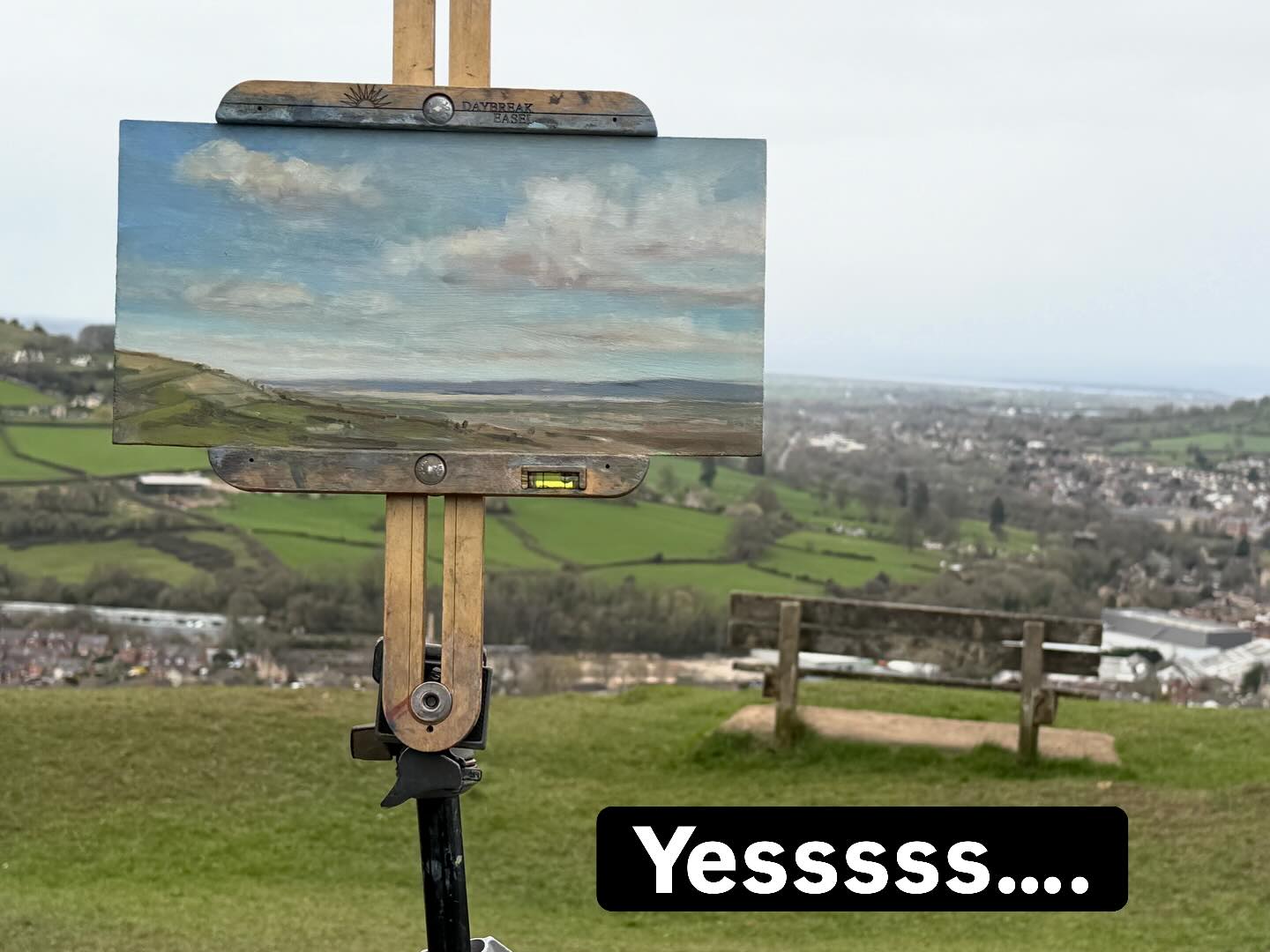 Plein air painting with @stroudartcoop @chrishujames61 on Rodborough Common.
It was sunny but freezing, and blowing a gale. We were fine until the rain came- ( and the view went…… related obviously)….
Still I managed a quick sketch of my favourite subject matter , and it lined up as if I had painted it sight size ( which I hadn’t) so that was fun.
I often go away on painting trips ( Usually UK based) , maybe I should create myself a week off painting on my doorstep- it’s stunning!!
I am looking forward to more Sunday paintouts- I may pay closer attention to the forecast next time 😬
#paintout #pleinairpainter #severnestuary