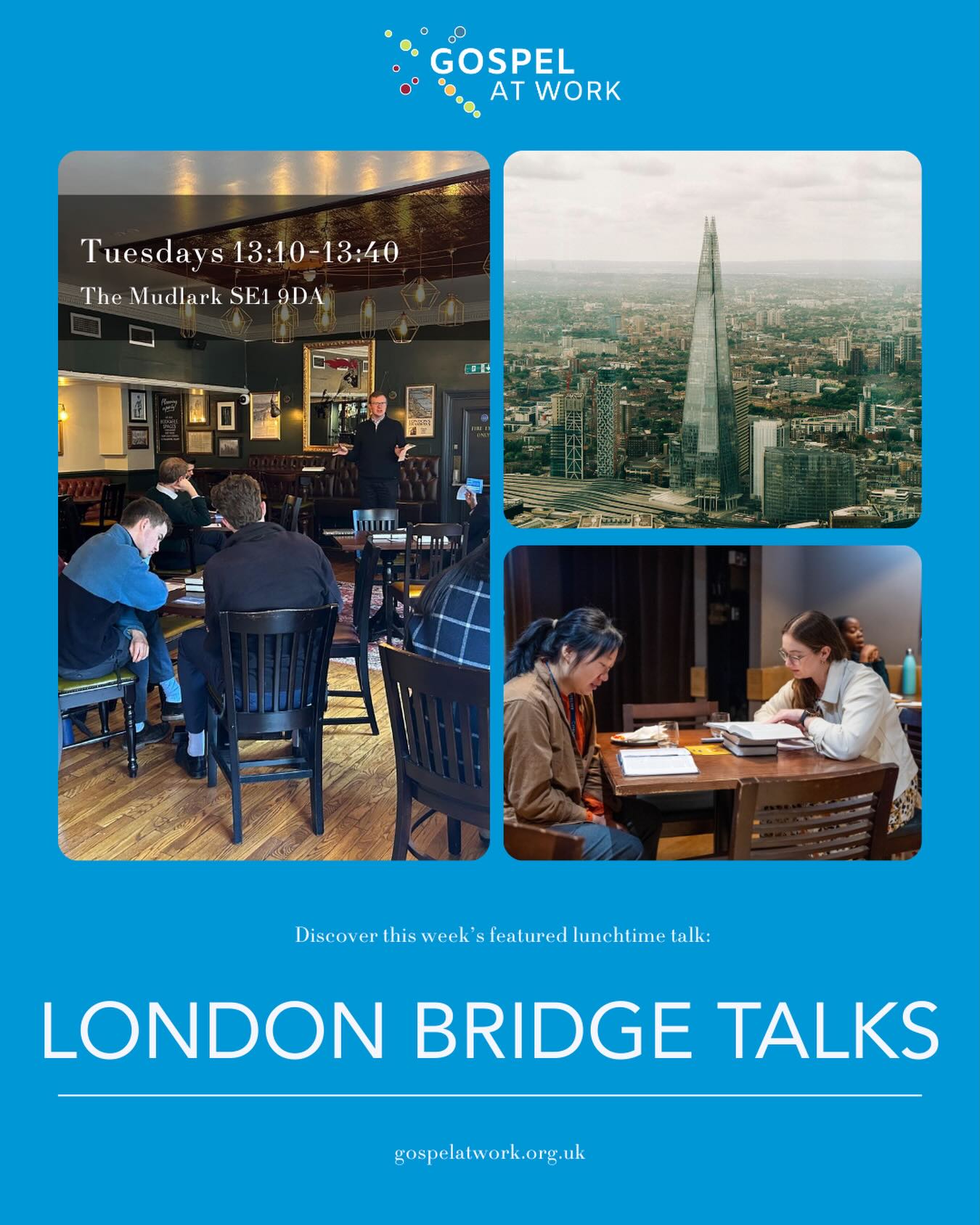 London Bridge Talks... this week’s featured lunchtime talk.
Looking for a meaningful way to spend your lunchbreak near London Bridge?
The London Bridge Talks are weekly Bible talks that explore who Jesus is and why He matters today. Whether you’re sceptical, curious, or already a believer, you’ll find the talks accessible and thought-provoking.
They’ve just started a new series, ‘The week that changed the world’, looking at the Easter story from Matthew’s Gospel. A great time to join in or to bring a colleague along to!
⌚ Tuesdays 13:10-13:40 (lunch from 13:00)
📍The Mudlark, Montague Close, SE1 9DA
✉️ lbt@snca.co.uk
🙏 Prayer meetings on Thursdays 08:00 – 08:45 Two Ruba, The Hilton, Tooley Street
🛜 londonbridgetalks.org
📲 Follow on LinkedIn: London Bridge Talks
#londonbridge #lunchbreak #london #christianity