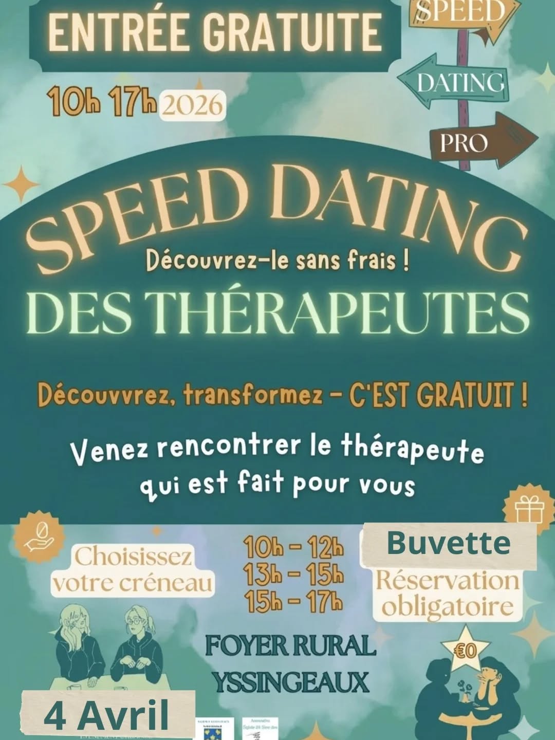 Vous ne savez pas qui contacter pour vous accompagner ? Vous avez besoin de discuter avant de prendre rdv ? Vous voulez savoir ce qui existe avant de choisir une méthode ?
Voici une occasion idéale de découvrir d'autres pratiques ou de faire découvrir le bien-être à vos proches, sans aucun frais et dans une ambiance conviviale.
Nous serons nombreux à vous accueillir samedi 4 avril à Yssingeaux. Vous retrouverez entre autre @gaellepages.sophrologue avec qui je travaille régulièrement. Mais aussi plein d'autres praticiens🪷
#speeddating #therapeute #rencontre