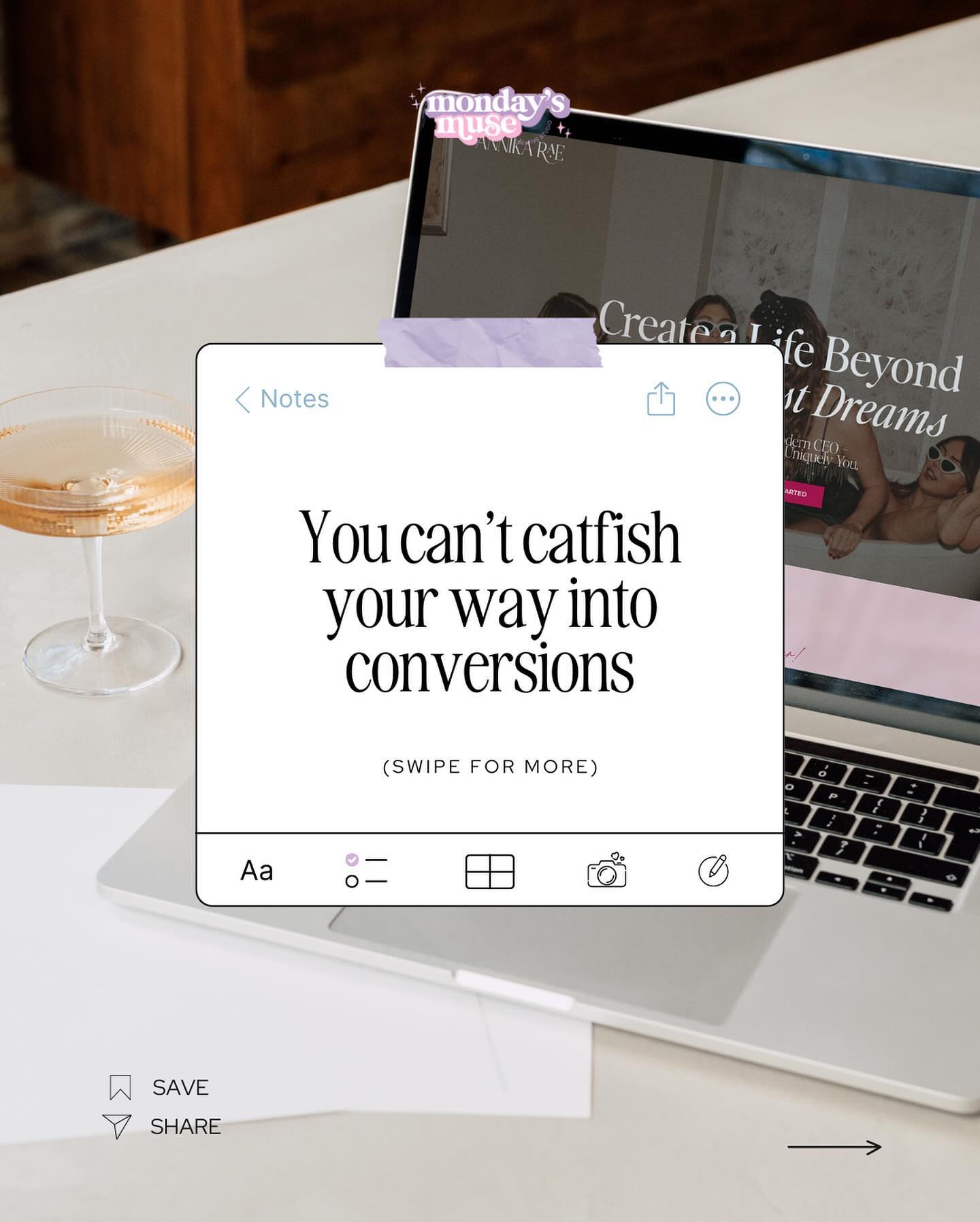 A hot, well maybe lukewarm take on website strategy and those pretty but not strategic sites that some of y’all love so much 👀.
A problem that I see a lot of my clients struggle with is strategy. A website alone can’t fix a lack of clients or transform your business overnight.
Sure, a pretty website is nice to look at but it won’t hold up when the going gets tough. It might bring in some cash now, but without a website (and brand) strategy, you’re just setting yourself up for your audience to ghost you. I said what I said 🙃
Hopefully, you choose to scroll through this post while vibing to Backroads because you love Tanner Adell as much as I do.
And hopefully, you love it because of the gems I just dropped. 😊 #itsmondaysmuse
#websitestrategy #websitedesign