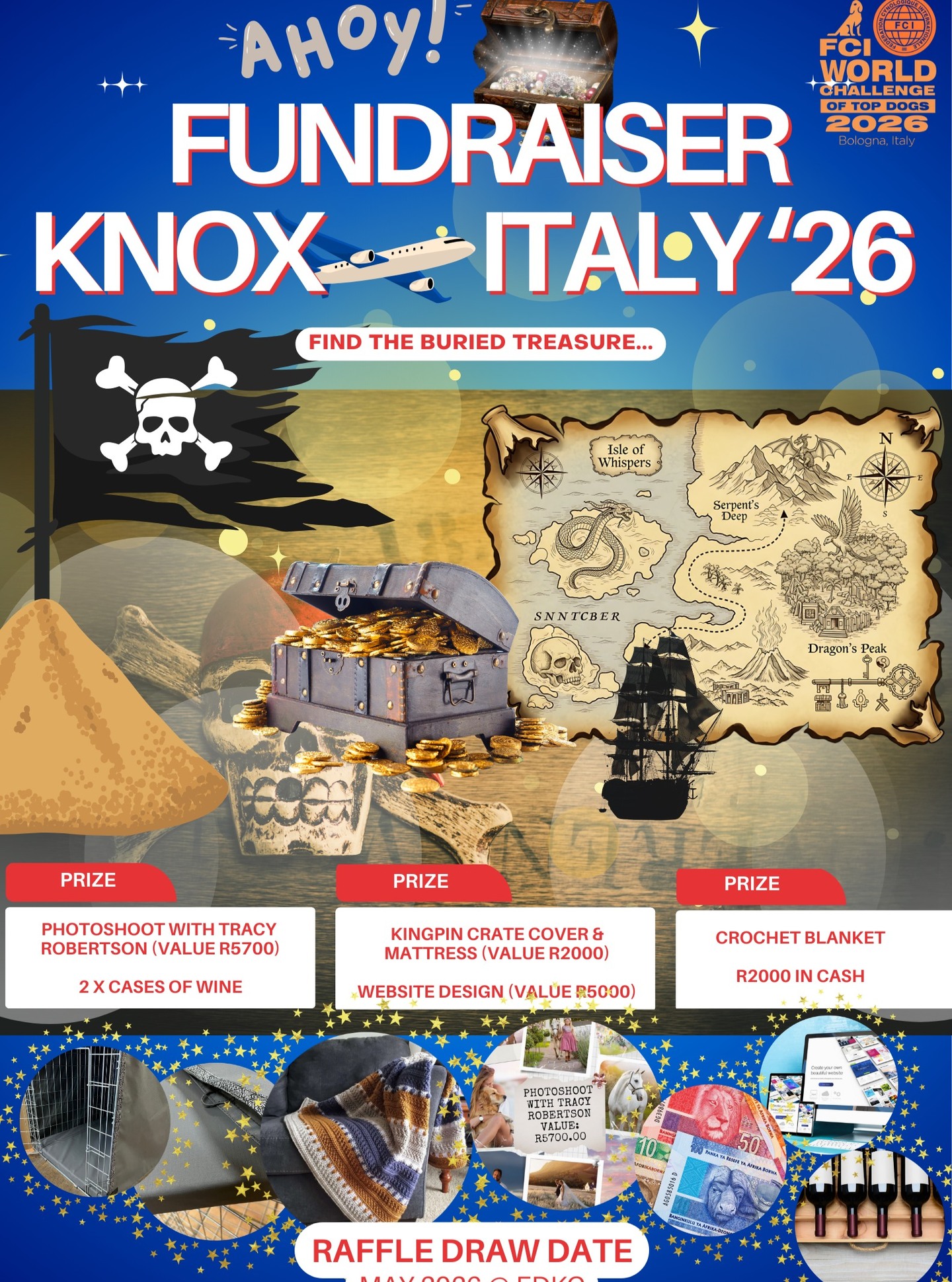 Raffle tickets will be available this weekend at the Vereeniging & Districts & Junior KC shows.
Draw takes place at EDKC weekend on 01 May.
#worldchallengeoftopdogs #wds2026🇮🇹 #teamKnox