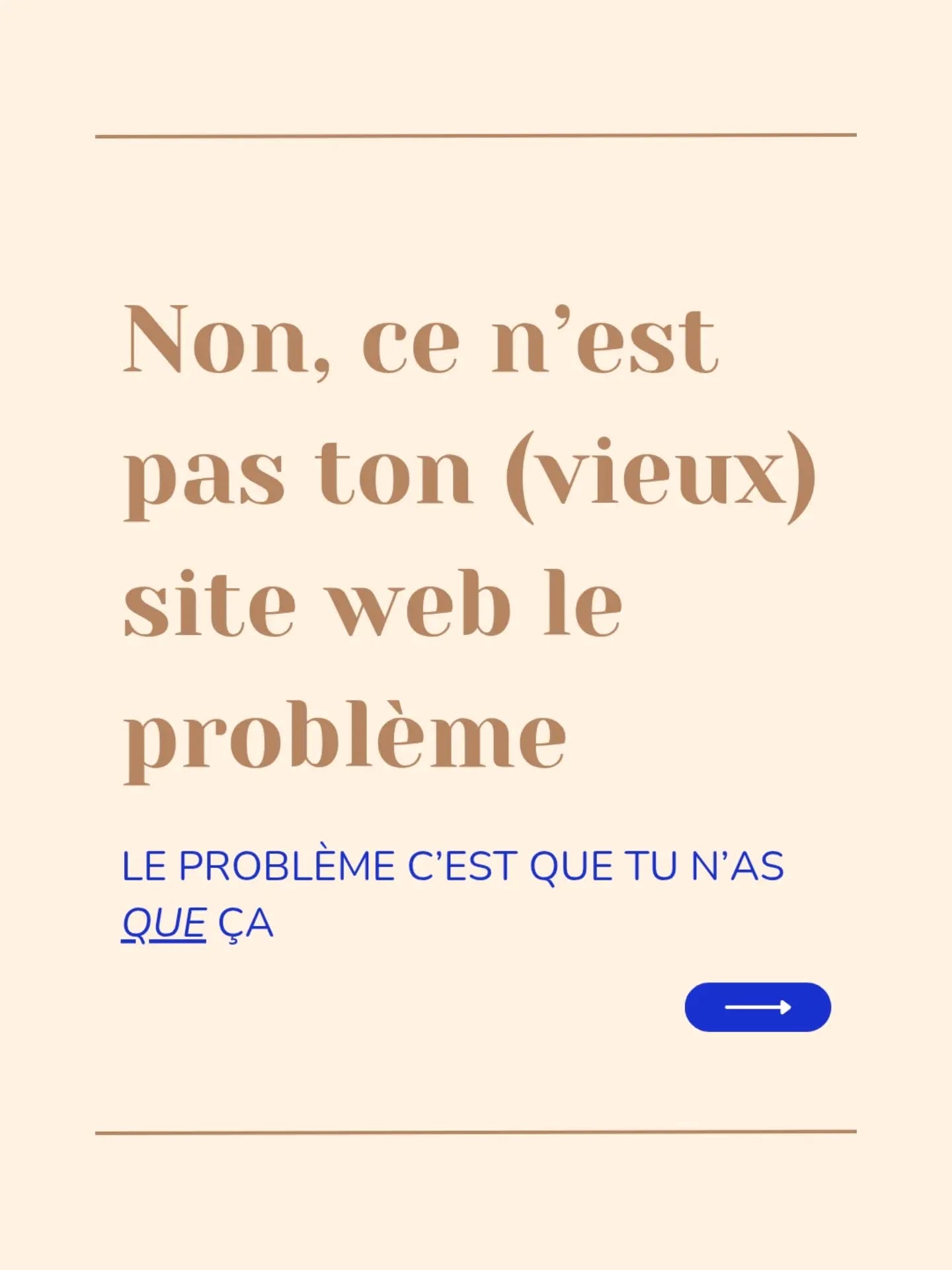 Un site web, c'est un gros truc.
Je le sais j'ai toujours pas fini le mien depuis cet été 🤦
Parce qu'il doit être hyper clair, joli et fonctionnel, avec des pages de vente copywritées, un portfolio et des avis clients mis à jour, le tout optimisé SEO c'est à dire optimisé pour le référencement, afin de remonter de la jungle du web qd les gens font des recherches en lien avec ce que tu vends.
Contrairement à ce qu'on pense, le site web n'est ni indispensable ni prioritaire. Il y a plein d'autres canaux pour apparaître en ligne. C'est d'ailleurs pour ça que je n'ai toujours pas fini le mien : je m'en sors très bien sans et je voulais suivre le coaching SEO d'@eliselevet.seo avant de m'y remettre (c'est en cours 😉 et je vous le recommande !)
Si tu ne sais pas si tout ce que tu fais pour ta com' c'est bien, si ton Insta parle à ta cible, si ton site a besoin ou pas d'un coup de frais et sur quoi tu dois mettre le focus en priorité, commente "audit" ou envoie moi un mp ! Je t'enverrai les infos précises 😉