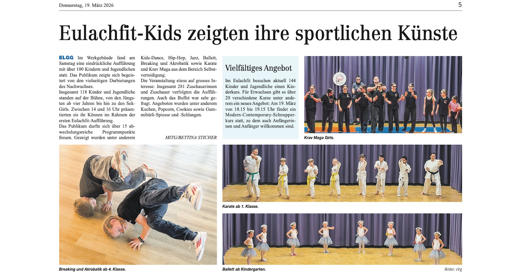 Kinder-Aufführung 2026 im Werkgebäude Erwachsene: #gruppenfitness | #yoga | #rückbildung
Kinder: #breaking | #ballett | #jazz | #hiphop | #karate | #kravmaga | #tanz