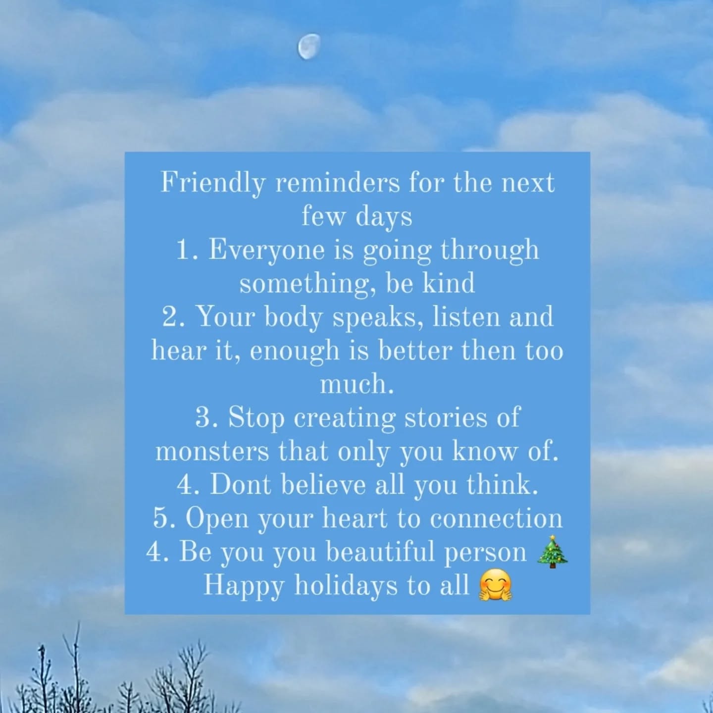 Sometimes all we need are reminders
Happy holidays to all 💫
Make all your connecting moments count, so you can recount them a second time a few years down the line. 💛
May peace, love and health be in abundance for you and yours🕊
Comment what you will be adding or taking away this holiday season to make it a memorable one. ⏬️