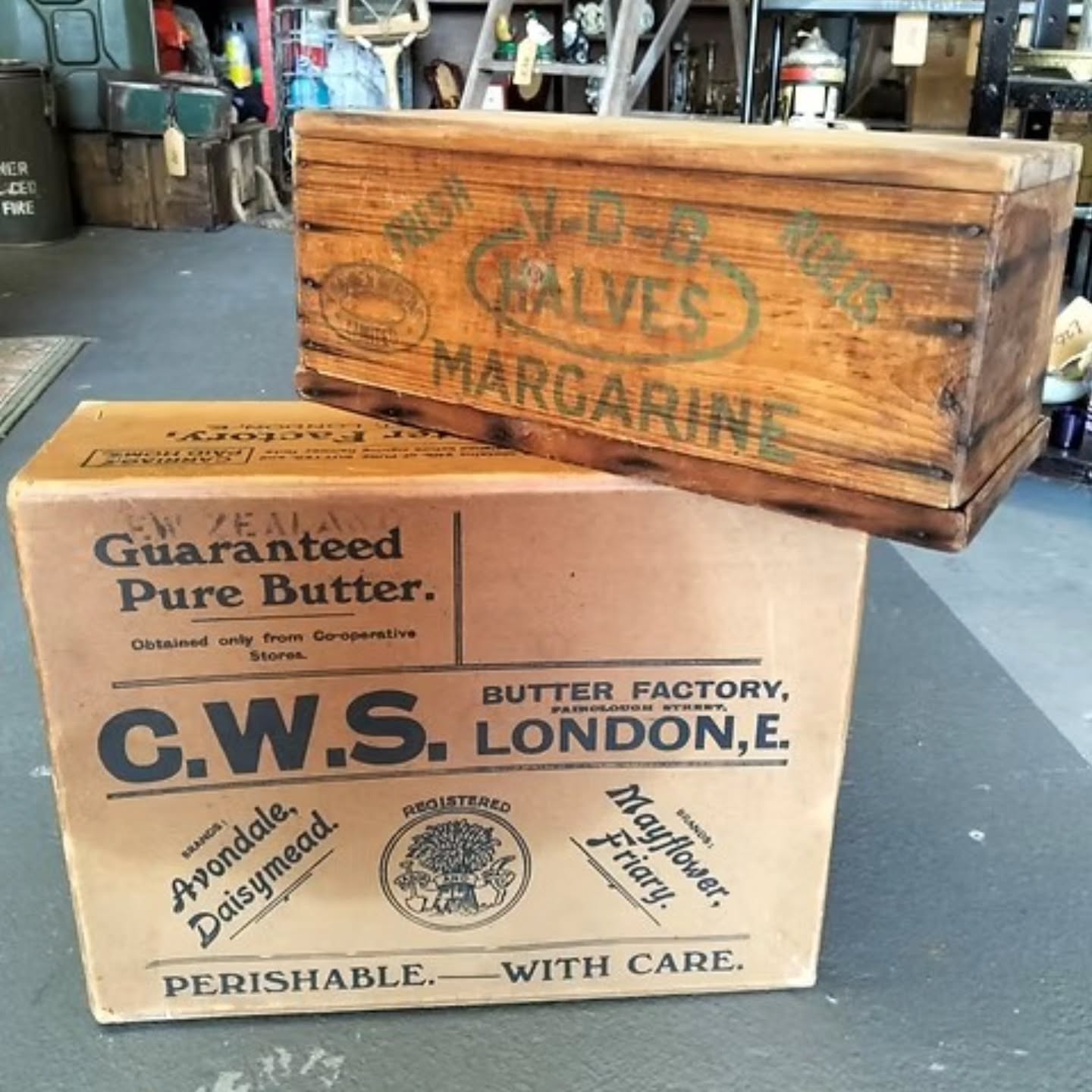 Vintage C.W.S. “Guaranteed Pure Butter” Cardboard Shipping Box – London Co op | https://share.google/kweDiRC7zjBNx8kOK #stufftoyouandme