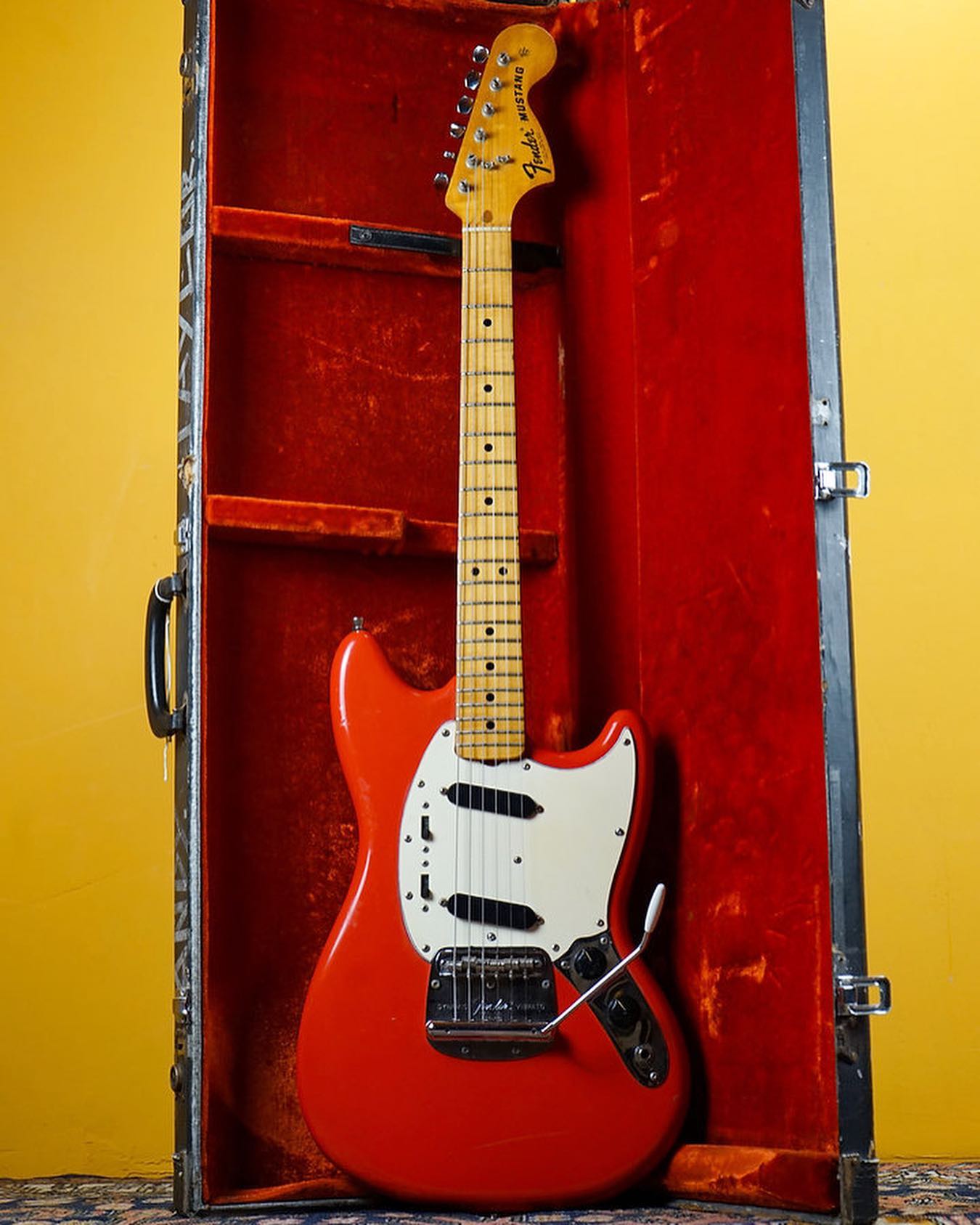 1976 Fender Mustang.
Very nice red refin, with original case!