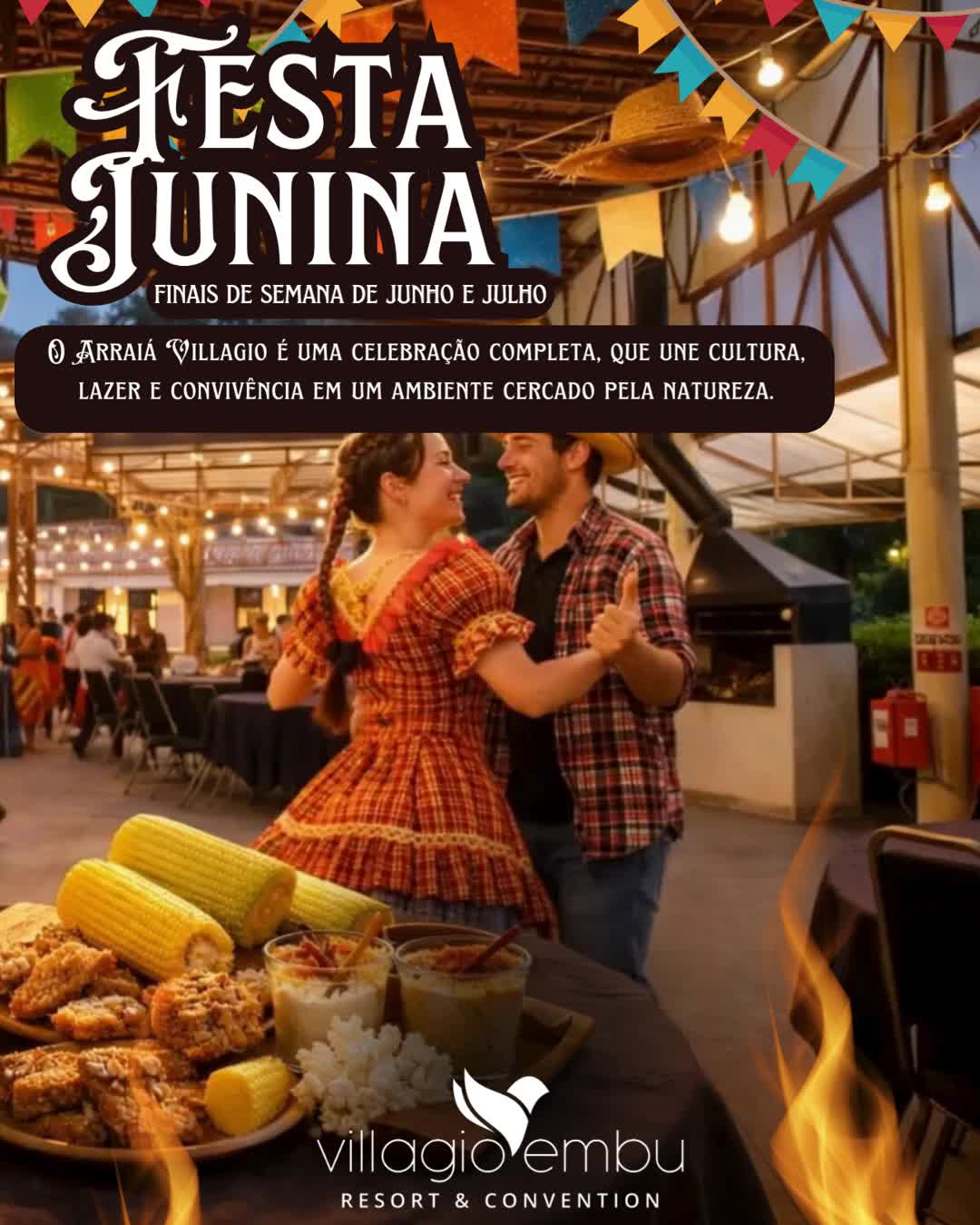 🌽🔥 Vem aí o Arraiá Villagio! 🔥🌽
Durante os finais de semana de junho e julho, o Villagio Embu Resort & Convention se transforma em uma verdadeira vila junina, cheia de tradição, alegria e experiências inesquecíveis para toda a família! 🌿✨
Prepare-se para viver momentos especiais com:
🎶 Música ao vivo e clima caipira
💃 Quadrilha e danças típicas
🎭 Teatro do casamento caipira
🎯 Brincadeiras clássicas e barracas temáticas
🔥 Histórias ao redor da fogueira
🍹 Concurso de caipirinha
E tem mais! Uma programação completa com atividades para adultos e crianças:
👨👩👧👦 Oficinas, jogos, piqueniques e recreação
🏃♂️ Caminhadas, hidroginástica e desafios
🎤 The Voice Villagio
🌈 E o Domingo Familiar garante diversão para todas as idades com brincadeiras que atravessam gerações!
💛 Muito mais do que uma festa, uma experiência para criar memórias inesquecíveis!
faça sua reserva!
WhatsApp: (11) 91753-2730
📧reservas@villagioembu.com.br
#ArraiaVillagio #VillagioEmbu #FestaJunina #Arraia2026 #ResortPertoDeSP #DiversaoEmFamilia #TurismoSP #HotelComLazer #ExperienciasIncriveis