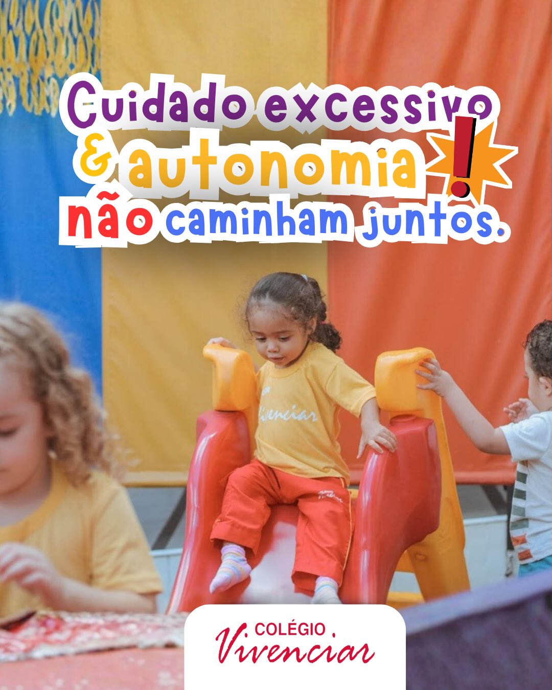 Proteger faz parte do cuidado. Mas fazer tudo pela criança pode limitar algo essencial: a construção da autonomia.
No Colégio Vivenciar, acreditamos que o desenvolvimento acontece nas pequenas experiências do dia a dia. Desde ações simples até desafios maiores, cada oportunidade de tentar, errar e aprender fortalece a confiança, a responsabilidade e a independência.
Acompanhar não é substituir. É orientar, dar suporte e permitir que a criança descubra, aos poucos, tudo aquilo que é capaz de fazer.
Porque crescer também é aprender a caminhar com segurança — e com autonomia.