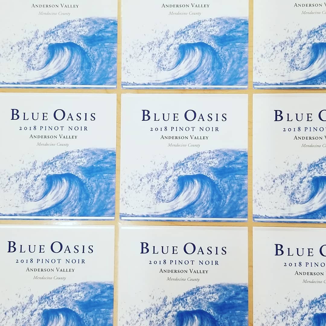 I can't believe it is already time! Finished product! Thank you @eurostampacalifornia for your incredible customer service, professionalism and hard work. I could not be happier with these labels! #winebottlelabel #blueoasiswines 🌊🍷😍