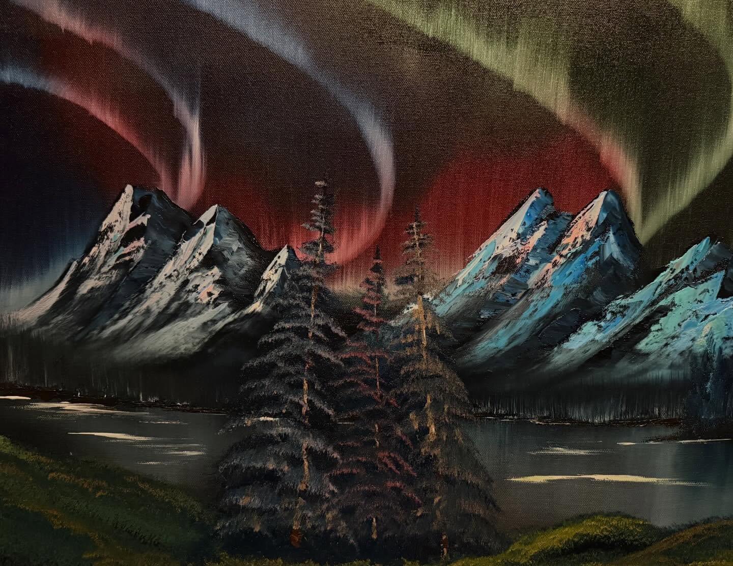 18x24 Northern Lights. I’ve been really enjoying painting different things lately. Let me know what you think. #oilpainting #northernlights #landscape #bobross