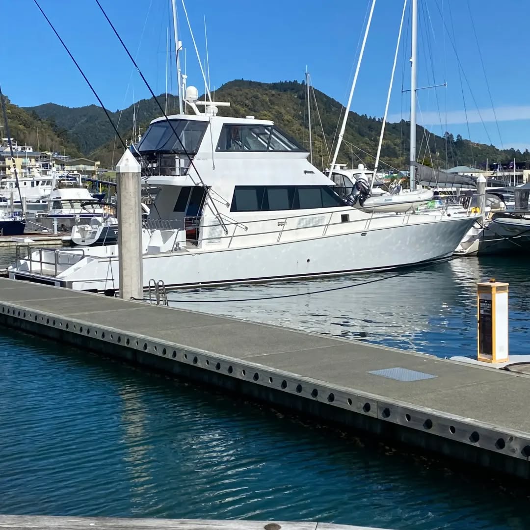 19.8m Barnett Offshore Design Sportfisher. Once owned by an ACDC Drummer and powered accordingly with Twin MAN V12 760hp Engines. REDUCED PRICE NZD$580,000 contact us for details. #nzboat #boatsale #sellboat #boatsforsalenz