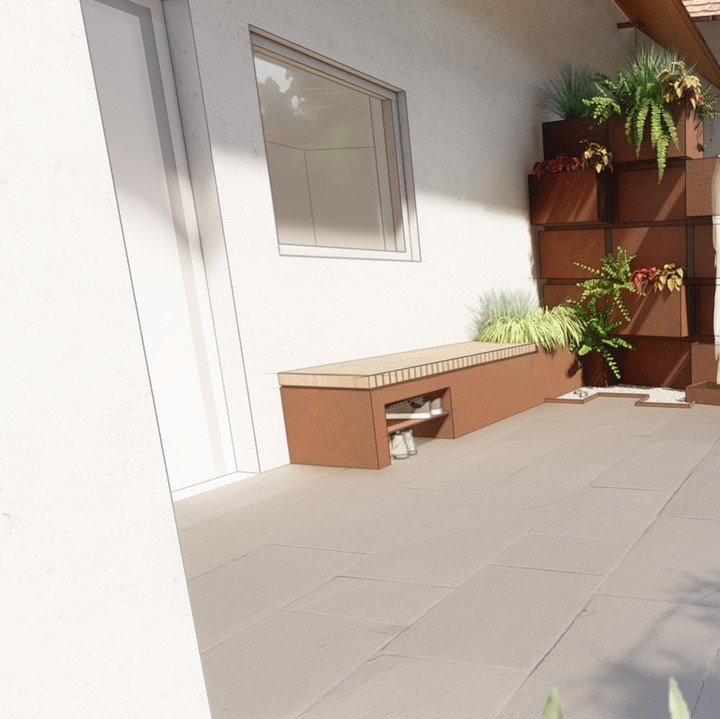 🌱🖌ENTREE ORIGINALE🖌🌱
Projet de réaménagement d'une entrée de maison villageoise, avec intégration d'une séparation originale en acier et plantes intégrées.
#designgarden #landscapearchitect #amenagementjardin