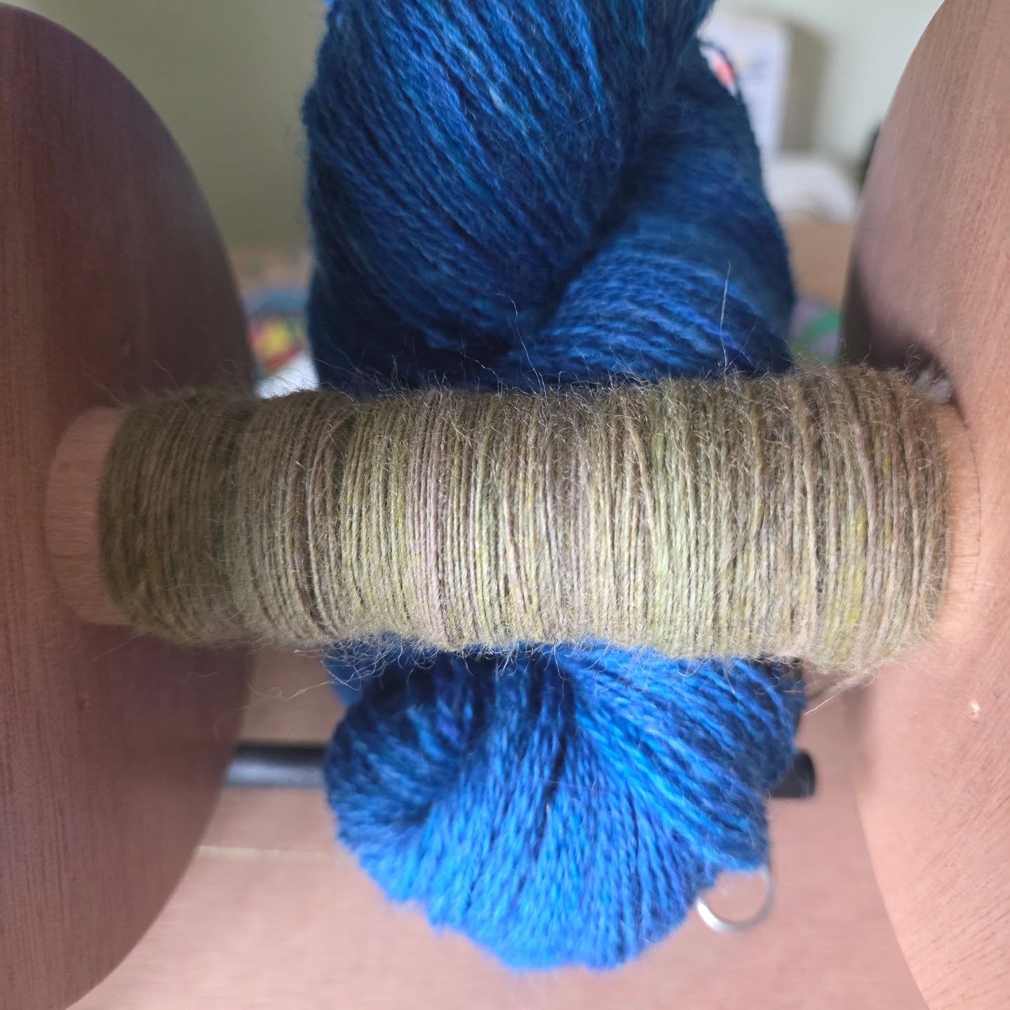 Here's the mix of greens😍
I aimed for a high contrast, so:
* My blue is highly saturated - so half of the mix is muted shades of beige with mossy / olive / sage shades of greens
* my blue is medium dark - so more lights than darks in the mix
And I love the result! 🥰🥰🥰
My blue turned out to be lace-weight 😆 so I'm looking for a good mohair that won't hurt the integrity of my color. Or - I also thought even going lavender-purple haze held with it 🤔 could be interesting with the green next to it!
And now I have a little piece of fingering-weight yarn next to me as a reference. I stop and check every one in a while. Hope that will help getting the right weight 🤞
.#spinning #homespun #spinningyarn #mixingfibers #spinningissomuchfun