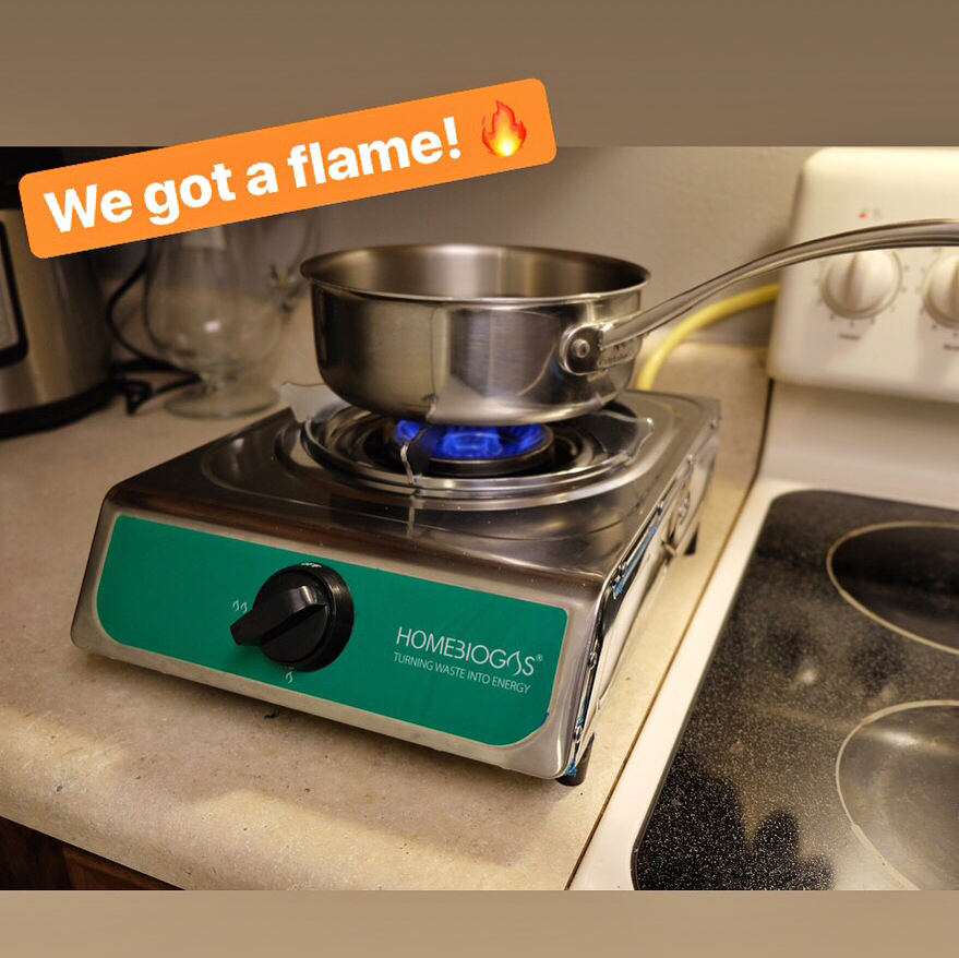 It’s been three weeks since I first added manure to the Biogas system and today I tested for a flame. The flame is powerful, steady, and ready for cooking! The biogas digester will continue to fill up and should give me about 2-3 hours of cooking time each day! The system also supplies plenty of liquid fertilizer for the garden. #biogas #homebiogas #energysolutions #permaculture #biofuel #homebiogas2 #biogasurban #biogasplant #alternativecooking