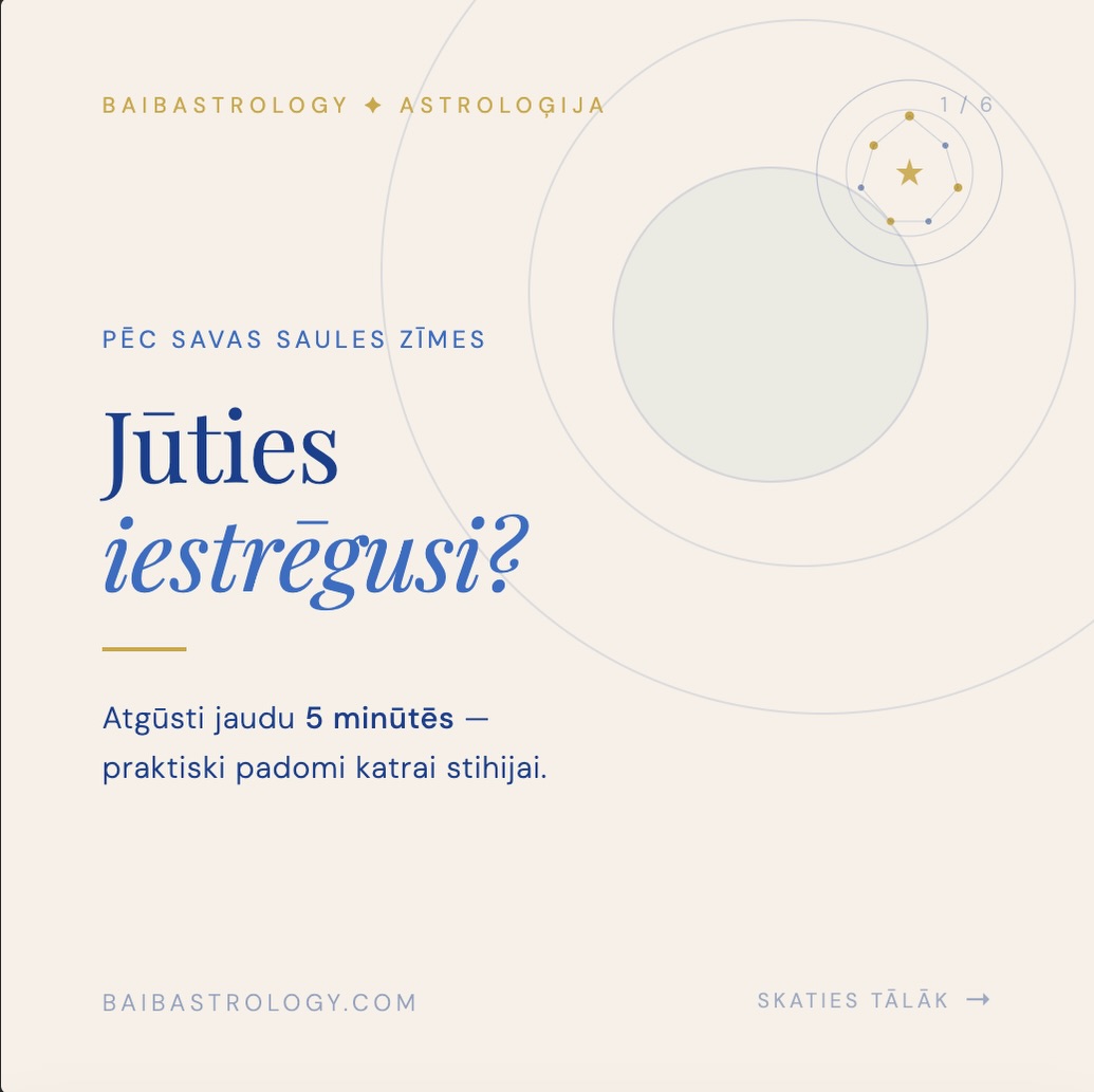 Mēs visi mēdzam iestrēgt – pat ja pēc dabas esi ambiciozs Mežāzis vai enerģisks Auns. 🌀
Iestrēgšana bieži vien nav slinkums. Tā ir zīme, ka Tava iekšējā Saule (tava rīcības jauda) vairs nav saskaņā ar Tavu vidi vai ikdienas rutīnu.
Šajā karuselī Tu vari atrast savas stihijas ‘Quick-Fix’ jeb 5 minūšu rituālu, kas palīdzēs Tev izkustēties no sastinguma punkta. ✨
Bet, ja Tu gribi ne tikai ‘izkustēties’, bet gan precīzi zināt:
✅ Kurā jomā Tavs potenciāls burtiski sprāgs vaļā?
✅ Kādu darba vidi pieprasa Tavs Marss?
✅ Kas ir Tavs patiesais karjeras aicinājums (MC)?
...tad mans Karjeras ceļvedis ir domāts tieši Tev. Es tajā esmu apkopojusi instrumentus, lai Tu kļūtu par savas dzīves un ienākumu vadītāju jau šodien. Kā arī refleksijas jautājumus, Tev pielāgotas afirmācijas un darba labas, lai Tu karjerā dotos uz priekšu ar pārliecību un dziļu izpratni par savām stiprajām pusēm! ✨
🔗 Saite uz ceļvedi ir manā Bio.