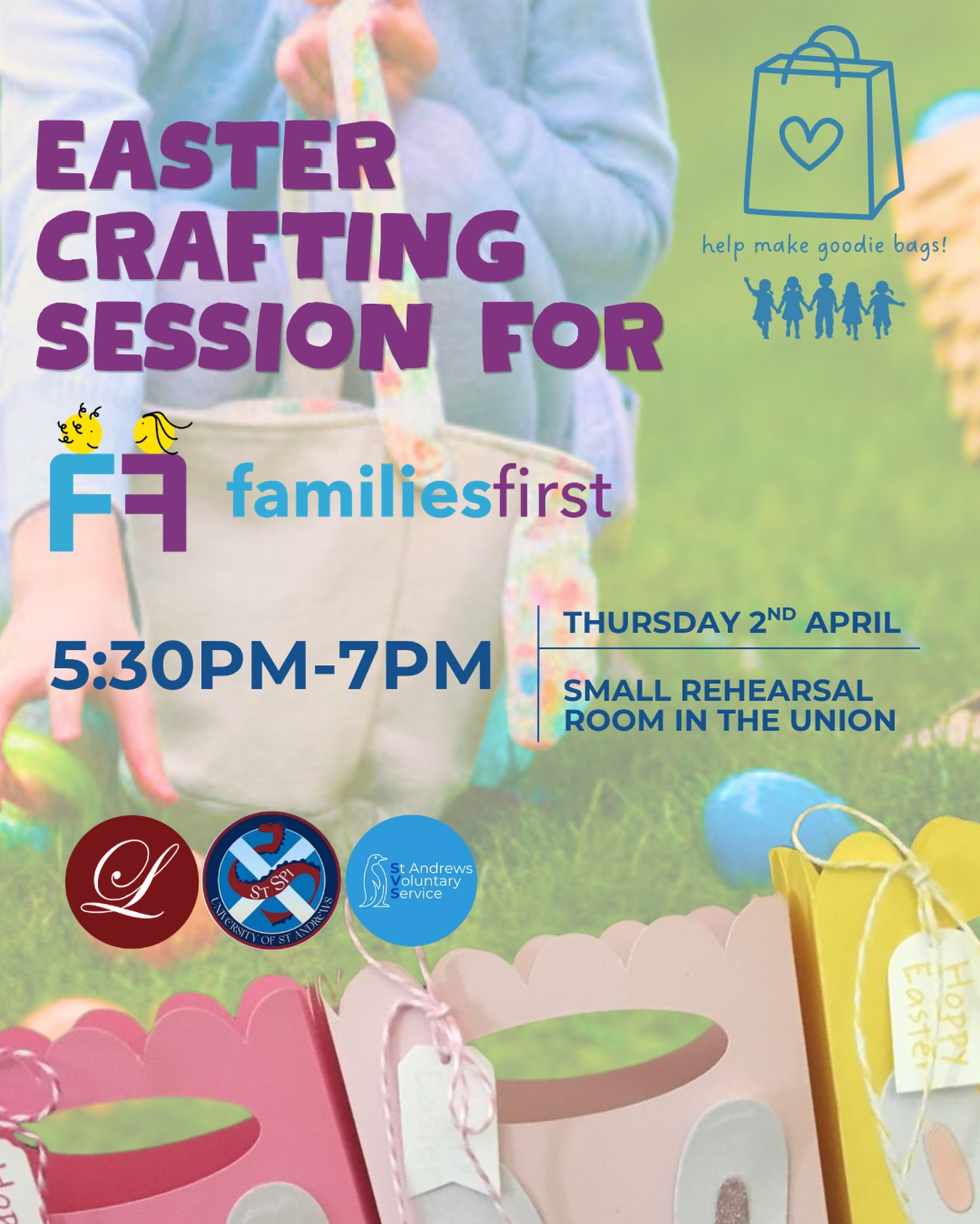 All are welcome!
Please join us next Thursday, 2nd April, to assemble Easter goodie bags for Families First! 🐣🎁
If you have any questions please feel free to message us.