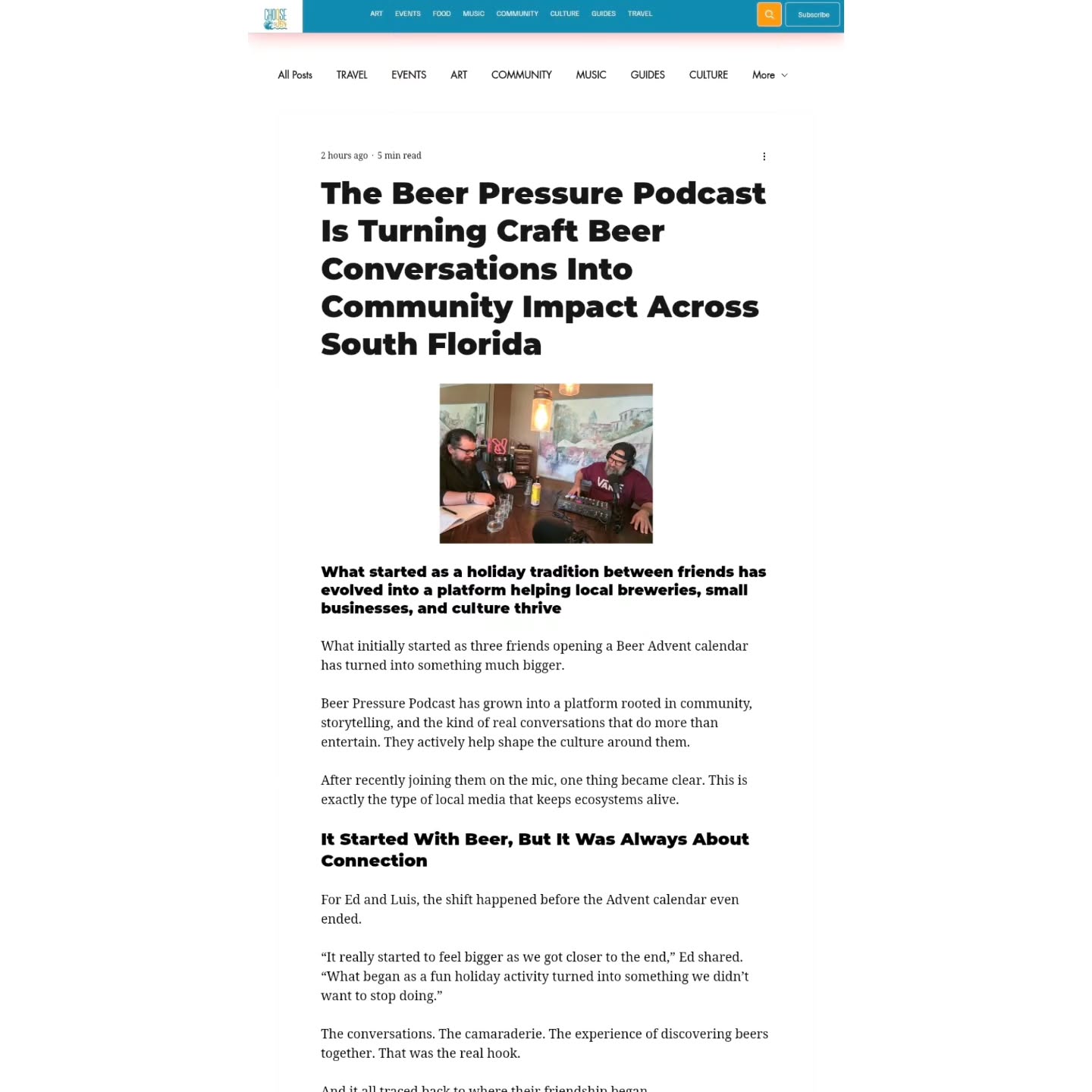 The Beer Pressure Podcast is turning conversations into real community impact across South Florida 🍻
What started as a simple Beer Advent calendar between friends has grown into something much bigger. @beerpressurethepodcast has become a platform that’s helping spotlight local breweries, small businesses, and the people behind the culture.
I recently joined #beerpressurethepodcast on the mic, and one thing became clear. Local podcasts like this don’t just talk about culture, they help build it.
They’re celebrating 3 years on Saturday, March 21 at @orchestratedmindsbrewing and you’re invited:
• Bottle share
• Live podcast recording
• DJ TR3S
• Community vibes
Pull up, support local, and be part of what they’ve built alongside @beardbrewsandfood and @brewsbeatsneats.
Read the full story now on #Choose954.com to get the deeper look before you go.
Because when we support local media, we keep the culture alive. #orchestratedmindsbrewing #UniteUsGroup #CraftBeer