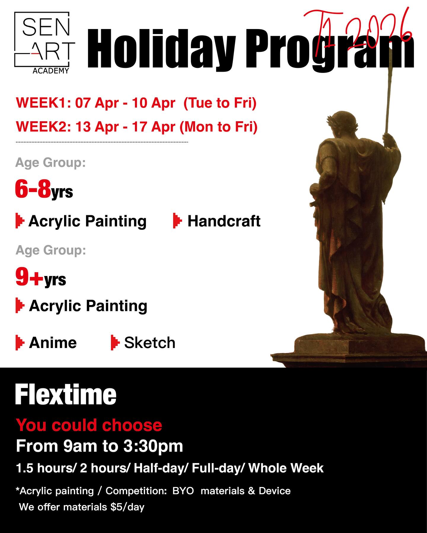 🎨 Holiday Program is Here! ✨
Looking for something creative this school holiday?
Our Term 1 Holiday Program 2026 is designed to spark imagination and build real art skills for every age group.
👧🧒 Ages 6–8
Acrylic Painting & Art + Craft
From colorful paintings to fun 3D creations, kids explore materials, textures, and their own ideas. 🎨✂️
🧑🎨 Ages 9+
Acrylic • Sketching • Anime
Students develop strong fundamentals — from structure and shading to character design and personal style. ✏️🖌️
At SenArt, it’s not just about making art — it’s about learning how to think, create, and express with confidence.
🎨🎨🎨
LEARN ART, SEN ART.
(all the drawings and paintings show on our ins are create by our art tutor or student)
#artnewzeland#Holiday Program #art #artstudy #artstudio#artworld #artauckland #artist #artclass #artcourse #artistsoninstagram #artnz #nzart #artteaching #artwork #artstudent#artacademy #artstudio #auckland #artstudent#studentwork #artist #artlover
✨ Limited spots available
📩 DM us to book