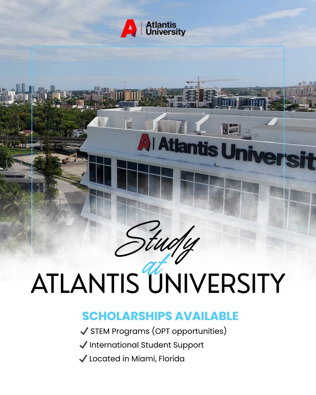 Dreaming of studying in Miami? 🇺🇸🌴
At Atlantis University @atlantisuniversity , you can access career-focused programs in Technology, Business, and Engineering, designed to prepare you for real-world success.
-Scholarship opportunities available for qualified students
-Located in Miami, Florida
-STEM programs with OPT opportunities
At UnivWay, we guide you every step of the way:
✔ University selection
✔ Application process
✔ Visa preparation
Your future in the United States starts here.
📩 Send us a DM to learn how to apply
🌐 www.univway.com
#StudyInUSA #StudyAbroad #AtlantisUniversity #UnivWay #StudyInMiami InternationalStudents Scholarships EducationAbroad