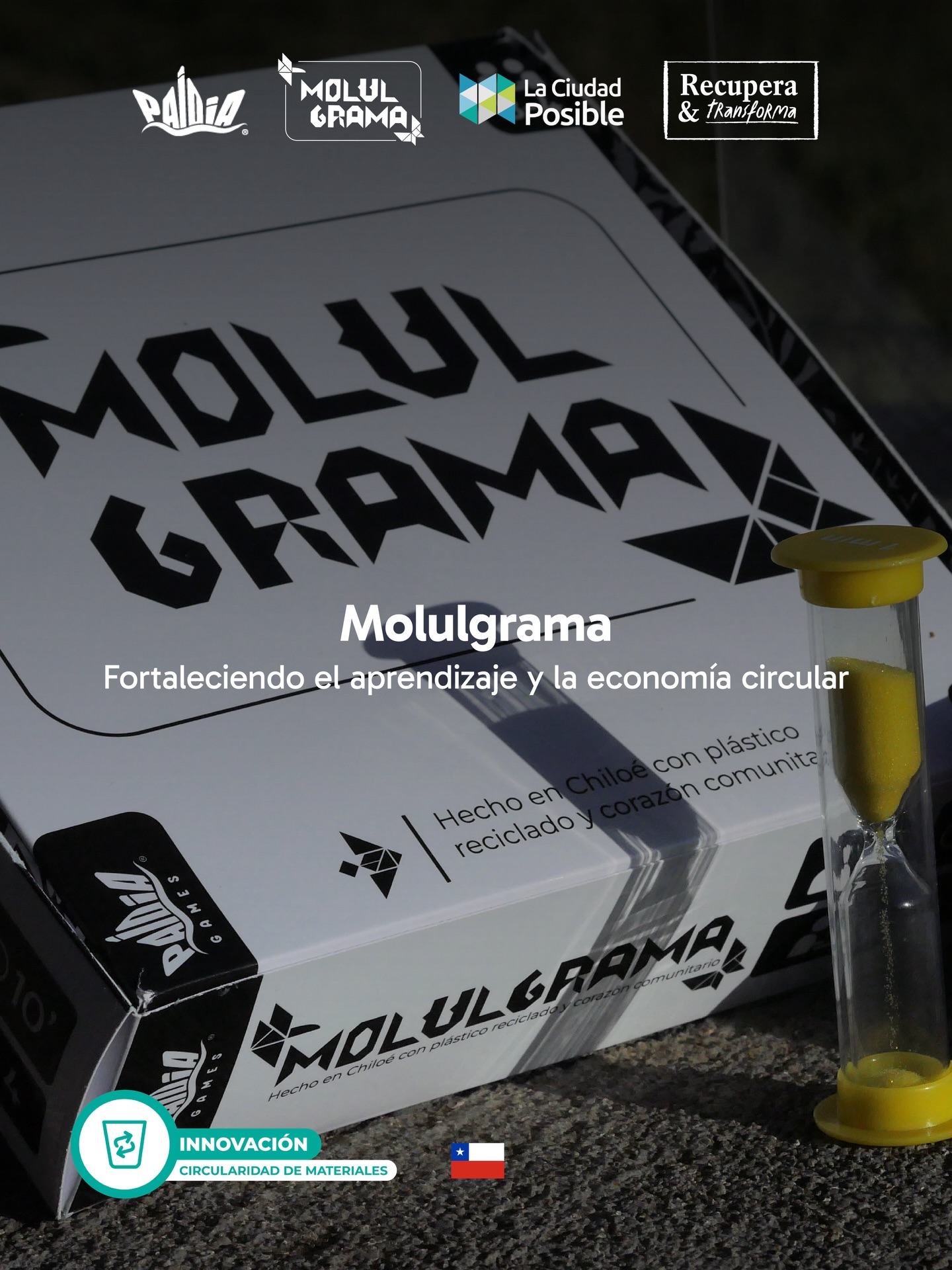 En el marco del programa Recupera y Transforma, acompañamos a Molulgrama, una iniciativa educativa desarrollada en la escuela de Molulco de Quellón, inspirada en el tangrama chilote con piezas elaboradas con material reciclado, el juego busca promover el aprendizaje lúdico, creativo y ambiental en contextos escolares.
Desarrollamos una asesoría especializada junto a Daniel Yuen, de Paidia, en conjunto con el equipo educativa Minga por nuestra Ñuke Mapu y liderado por Marcela Garrido, para fortalecer el diseño del juego, con el objetivo de mejorar su dinámica, su pertinencia pedagógica y su potencial de uso dentro del aula.
Este proceso permitió generar aprendizajes para seguir perfeccionando su diseño en futuras iteraciones.