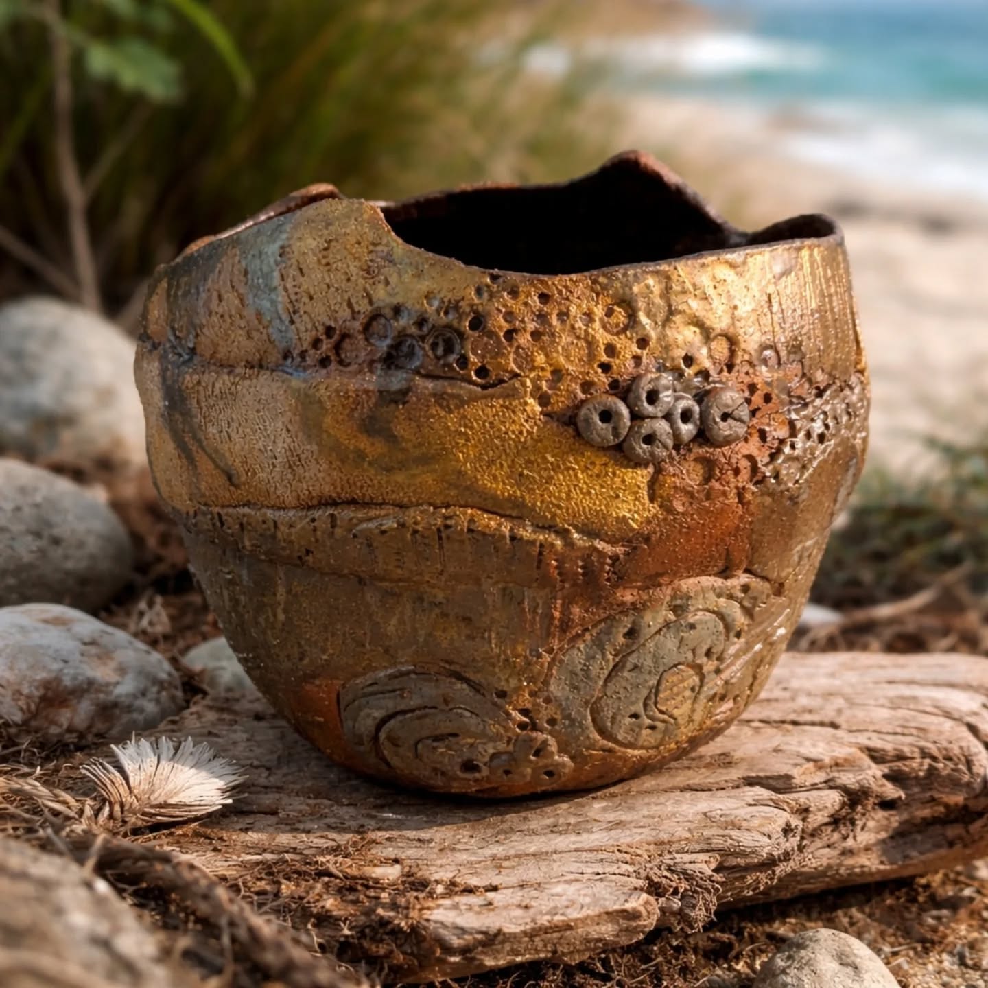 "Low Tide Landscape"
I love how clay can hold these traces of process. Little holes, pressed marks and rough textures that feel a bit like weathered ground or shells along a shoreline.
Hand built vessel, fired with earthy glazes.
#contemporaryceramics
#ceramicvessel
#handbuiltceramics
#australianceramics
#ceramiccollectors