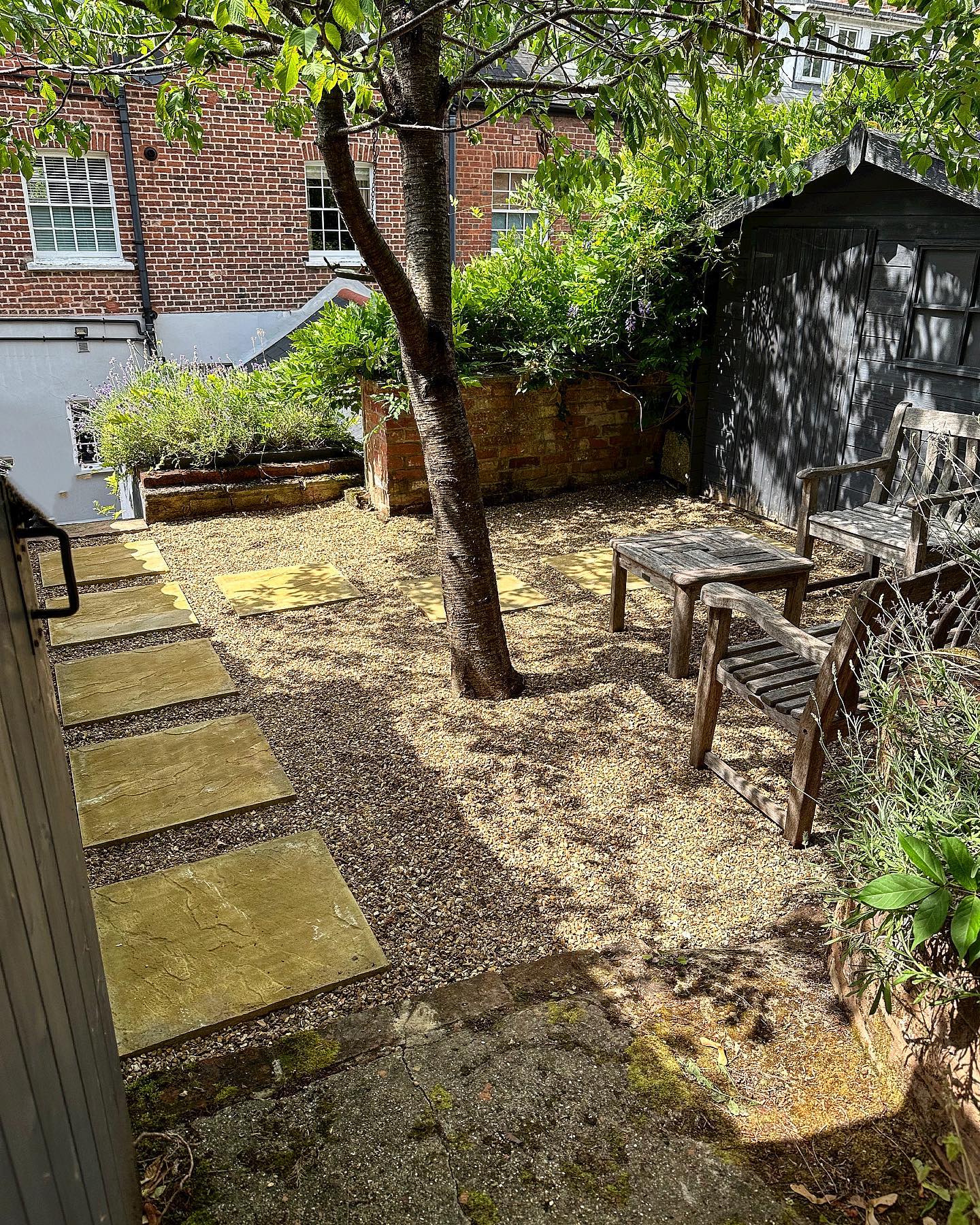The first phase completed on a new project in Exeter today, replacing the old damaged red bricks with new gravel and slabs. Back next week to create the new terrace on the lower level. #chagford #exeter #garden #gardendesign