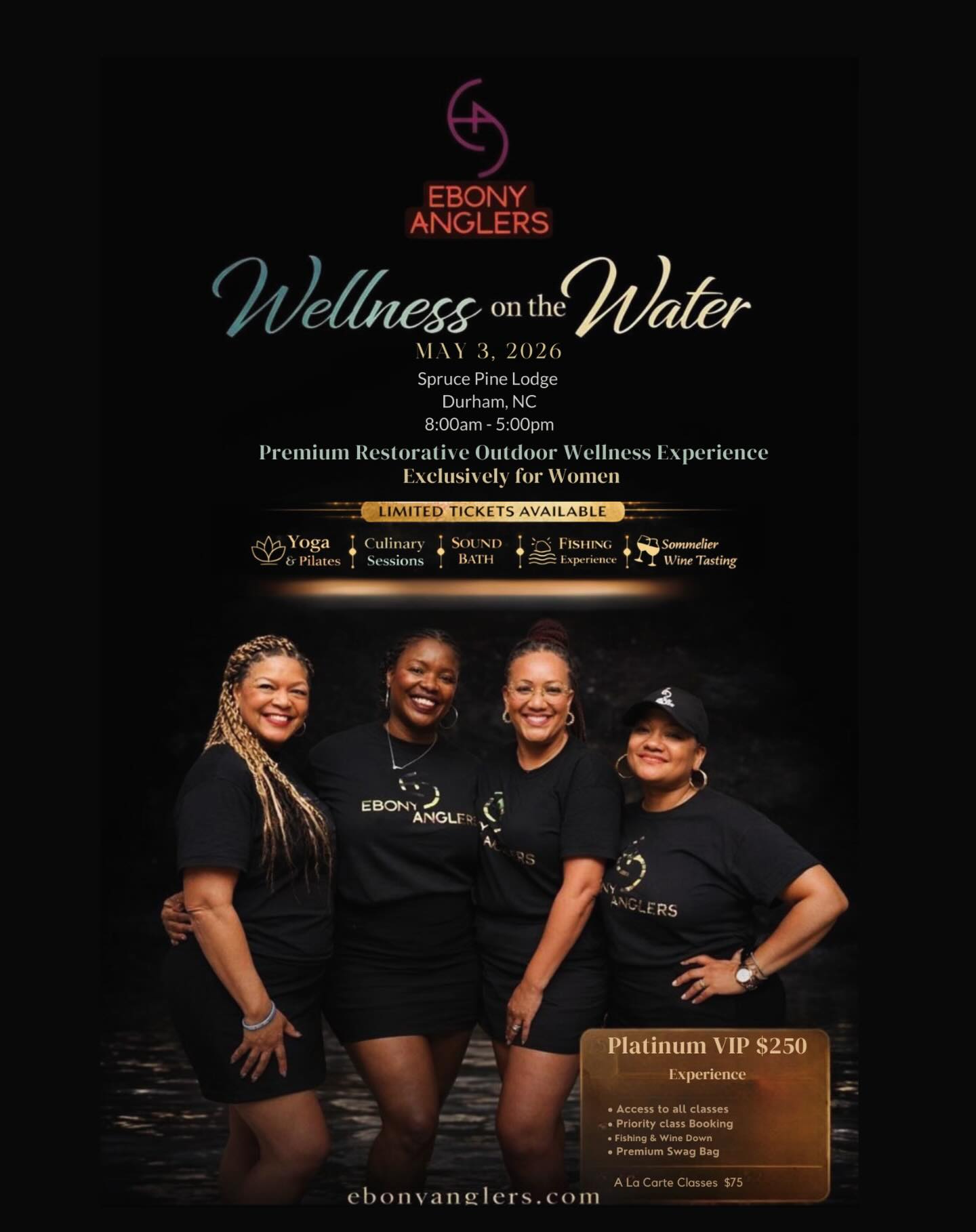 Durham… this is not your typical wellness event!
A full day to reset.
To breathe.
To reconnect—with yourself and nature.
Join us for Wellness on the Water 🌿✨
🗓 May 3, 2026
📍 Spruce Pine Lodge, Durham, NC
This is a premium outdoor wellness experience designed exclusively for women.
Think:
✨ Yoga + Pilates
✨ Sound bath healing
✨ Fishing + nature therapy
✨ Wine tasting + curated culinary moments
🎟 Limited tickets available > Link in bio!
Save this + send to the friend you’re bringing.
#WellnessOnTheWater
#WomensWellnessEvent
#OutdoorWellness
#SelfCareDay
#DurhamNC