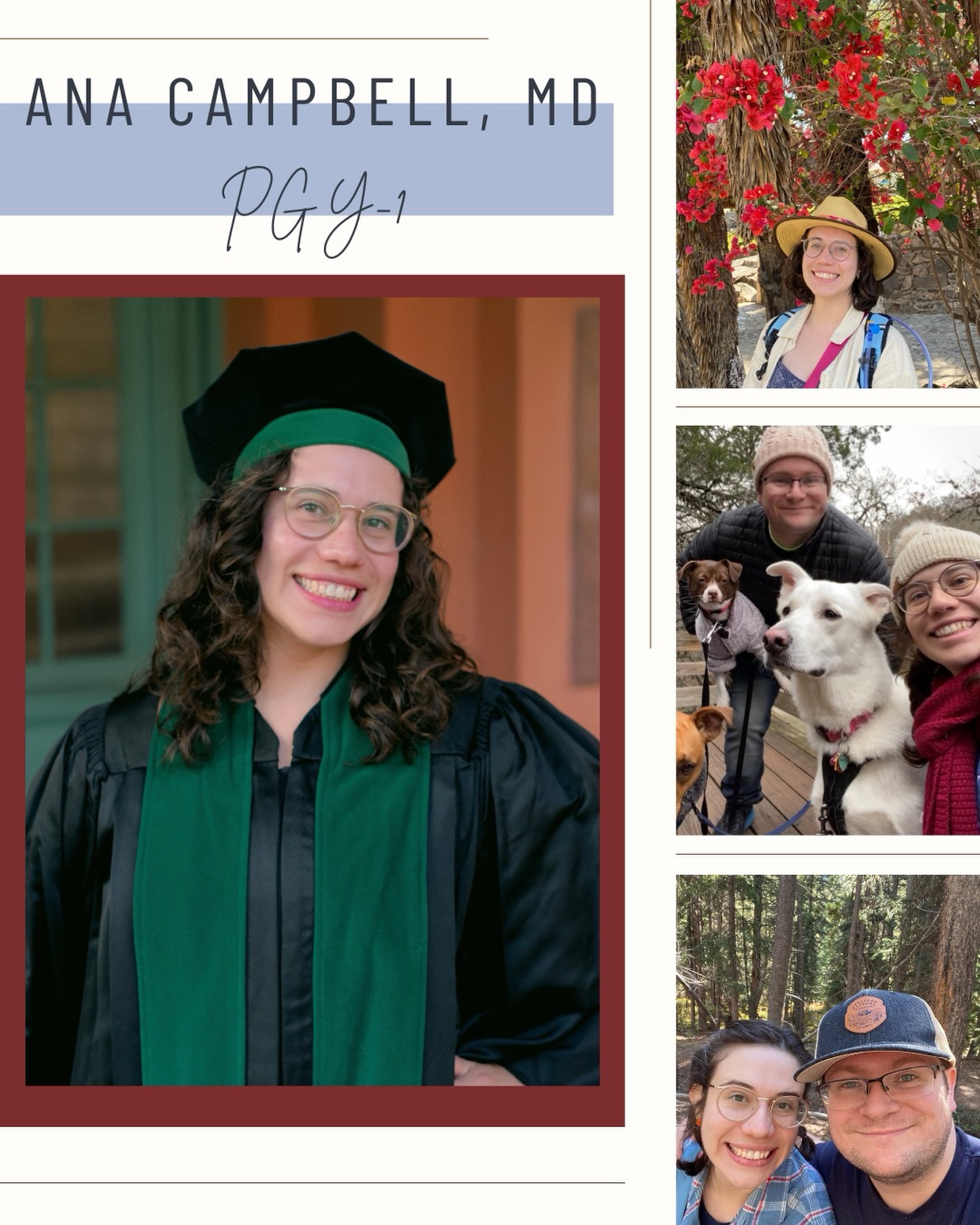 Back to our regularly scheduled programming so it’s time for tern Tuesday!! Introducing our dog mom, Dr. Ana Campbell!
📍hometown: El Paso TX
🩺med school: UTMB John Sealy SOM (Galveston TX)
🐶hobbies: spending time with my dogs, hiking, traveling, crafts, reading
🤙🏽Albany perks: has all 4 seasons, easy access to outdoors
🐣Em interests: PEM