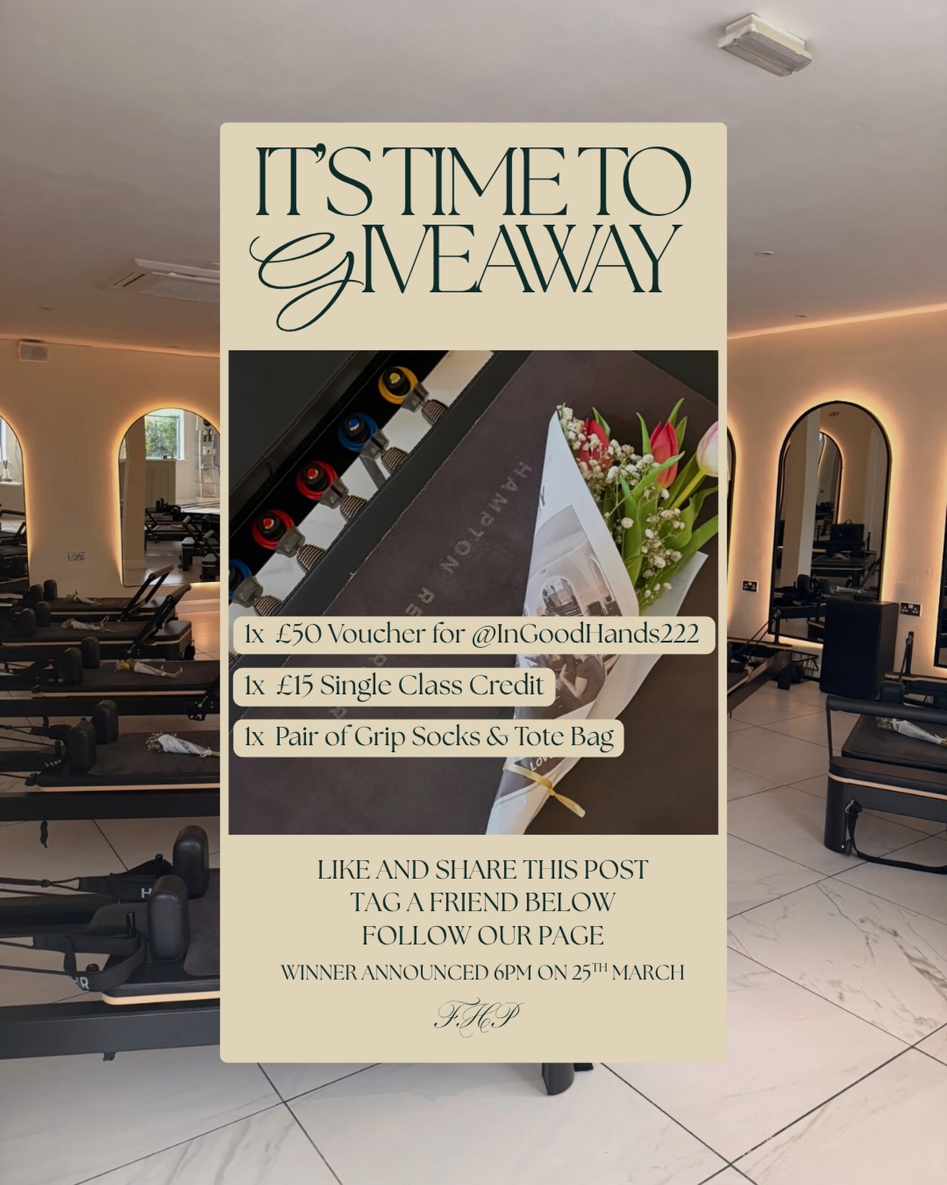 SPRING GIVEAWAY 🌷
Prize includes:
1x £50 Voucher for @ingoodhands222
1x £15 Class Credit
1x Pair of Grip Socks & Tote Bag
Entry Closes at 5pm Wednesday 25th March and Winner Announced at 6pm