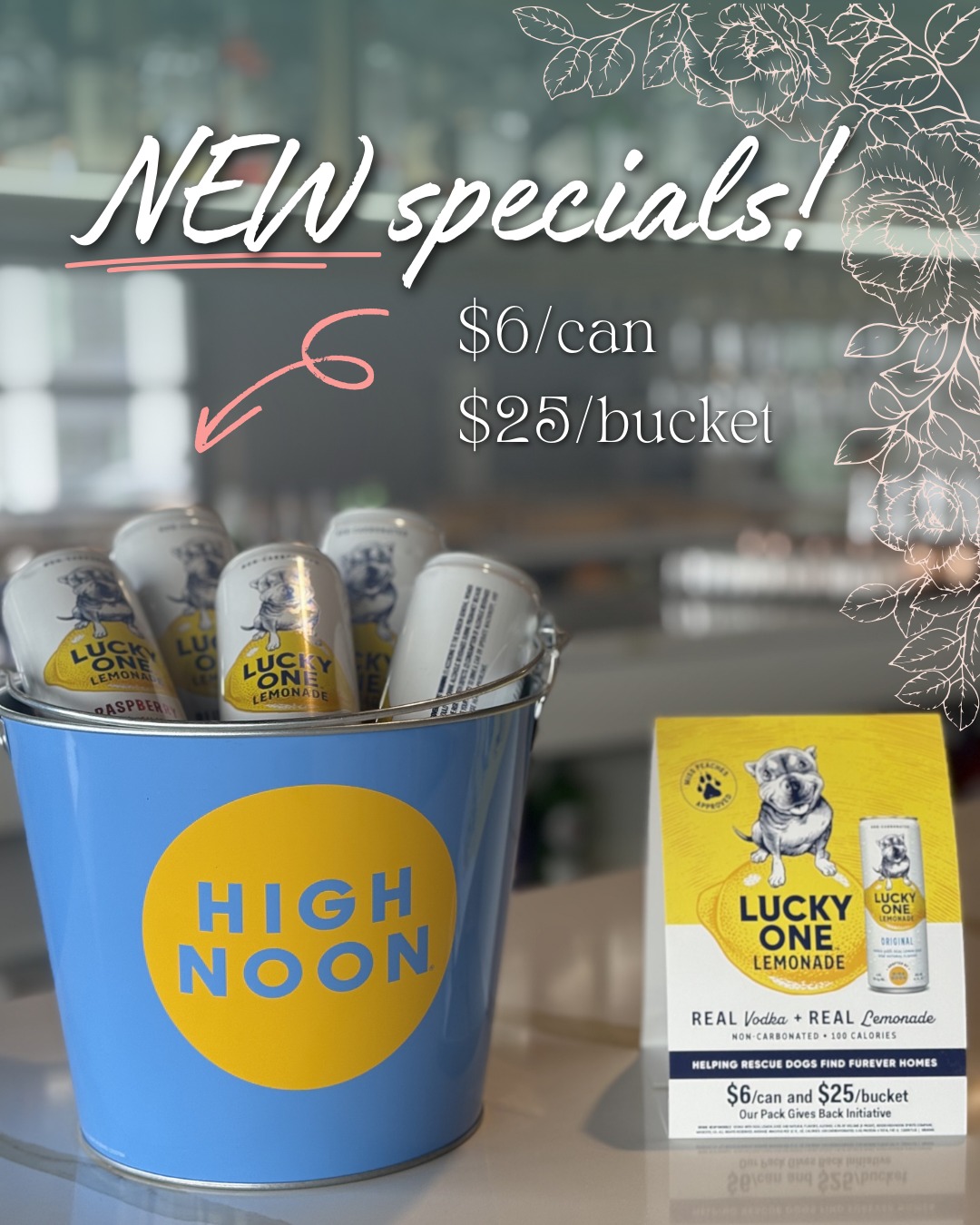March Madness is here and we're not sitting this one out. 🌸🏀
@highnoonsunsips & @luckyonelemonade by the can or bucket, Fireball shots, Green Tea shots, our new @Atlasbrewworks Apricot Precious One IPA, and all your happy hour favorites. Specials run all day Thursday through Sunday. Come shoot your shot! #potomacmd #marchmadness #mocoeats #dmvhappyhour