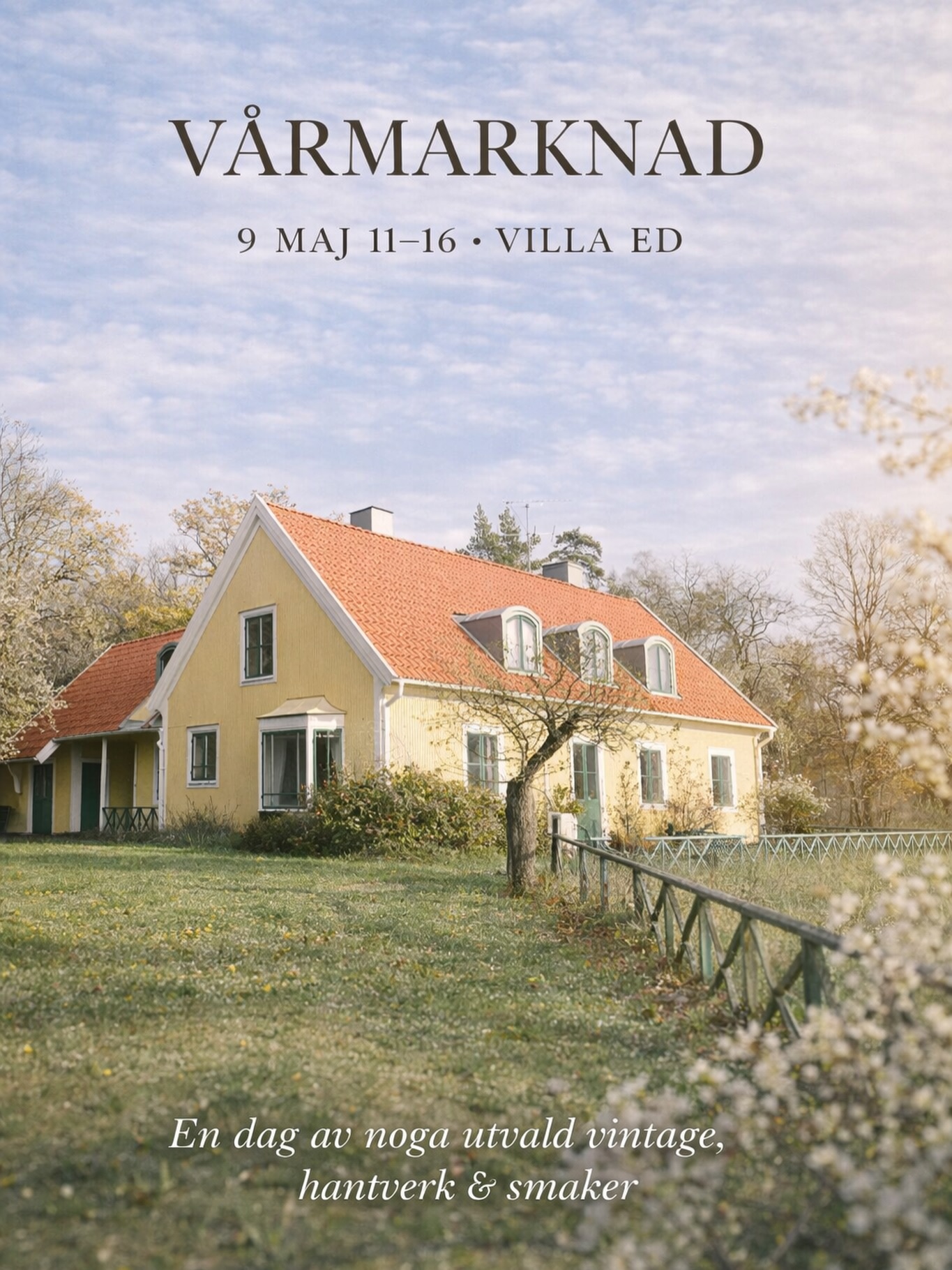 Vårmarknad 9 maj kl. 11–16 hos oss på Villa Ed 🌿
Vi vill fylla trädgården med noga utvalda utställare inom lokalproducerad mat, hantverk, vintage & secondhand, inredning och design. En dag att både inspireras av och fynda på.
Är du intresserad av att vara med och ställa ut?
Vi har ett begränsat antal platser och söker dig som erbjuder produkter av hög kvalitet inom något av dessa områden eller liknande.
Skicka din förfrågan till info@villaed.com 💌
Mer information kommer längre fram, men boka in datumet redan nu
Vi på Villa Ed
Inredningsbutik @villaedinredning
Klädbutik @villaed_by_glozzy
Café & Bistro @cafevillaed
Frisörer @villaed.frisorerna
Injektionsbehandlare @beautylin.se
Kroppsvård & Massage @lindaholtzkroppsvard
Inemotion Psykologi @inemotionpsykologi
Keramik @lerkallan
Skulpturskogen Villa Ed