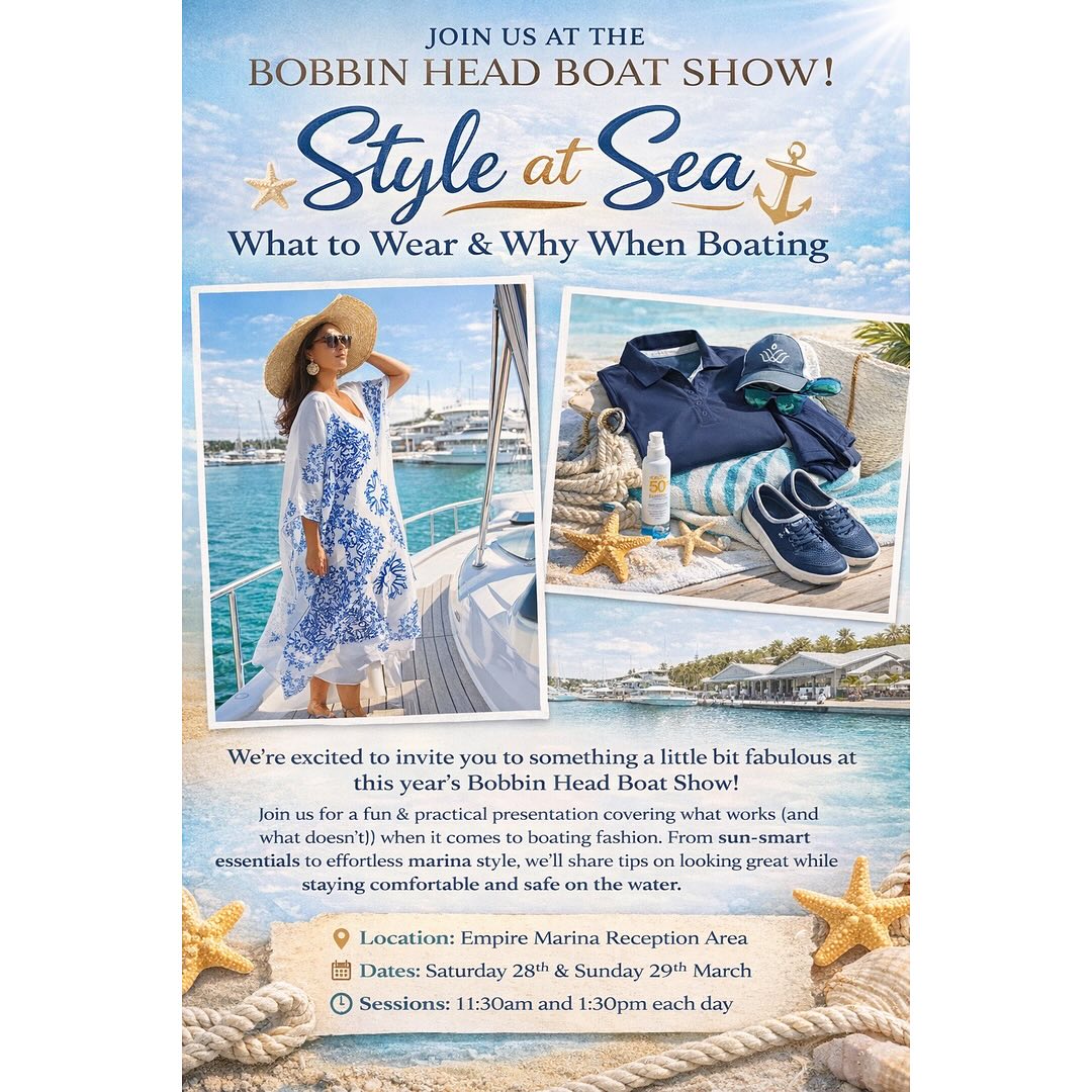 ✨ Style meets the sea ✨
We’re excited to invite you to something a little bit fabulous at this year’s Bobbin Head Boat Show!
Join us for “Style at Sea: What to Wear & Why When Boating” — a fun and practical session covering what works (and what doesn’t!) when it comes to boating fashion ⚓️
From sun-smart essentials to effortless marina style, we’ll share tips on looking great while staying comfortable and safe on the water.
📍 Empire Marina Reception Area
📅 Saturday 28th & Sunday 29th March
⏰ 11:30am & 1:30pm (both days)
Come along, get inspired, and elevate your on-water style 🌊
#BobbinHeadBoatShow #StyleAtSea #BoatingStyle #MarinaLife #BoatLife #EmpireMarina #WhatToWear #SummerStyle #CoastalStyle #BoatShow #SydneyEvents #OnTheWater #LuxuryLifestyle #NauticalStyle #SunSmart #WeekendPlans