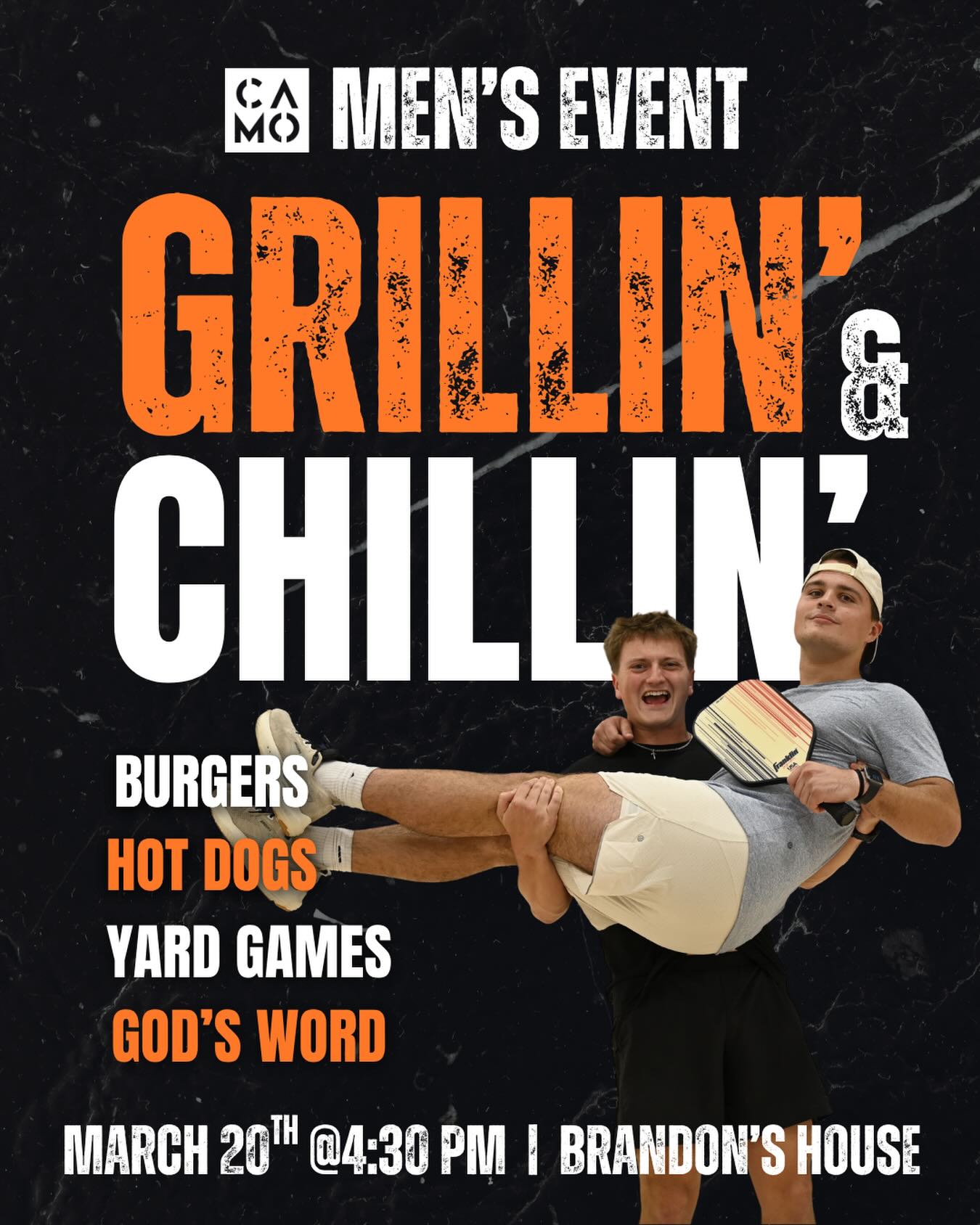 MEN 🔥 READY TO GRILL & CHILL?
Weather’s perfect. Vibes are set.
Hot dogs. Burgers. Yard games. And a dive into Scripture.
TODAY | March 20 | 4:30PM
DM for location.