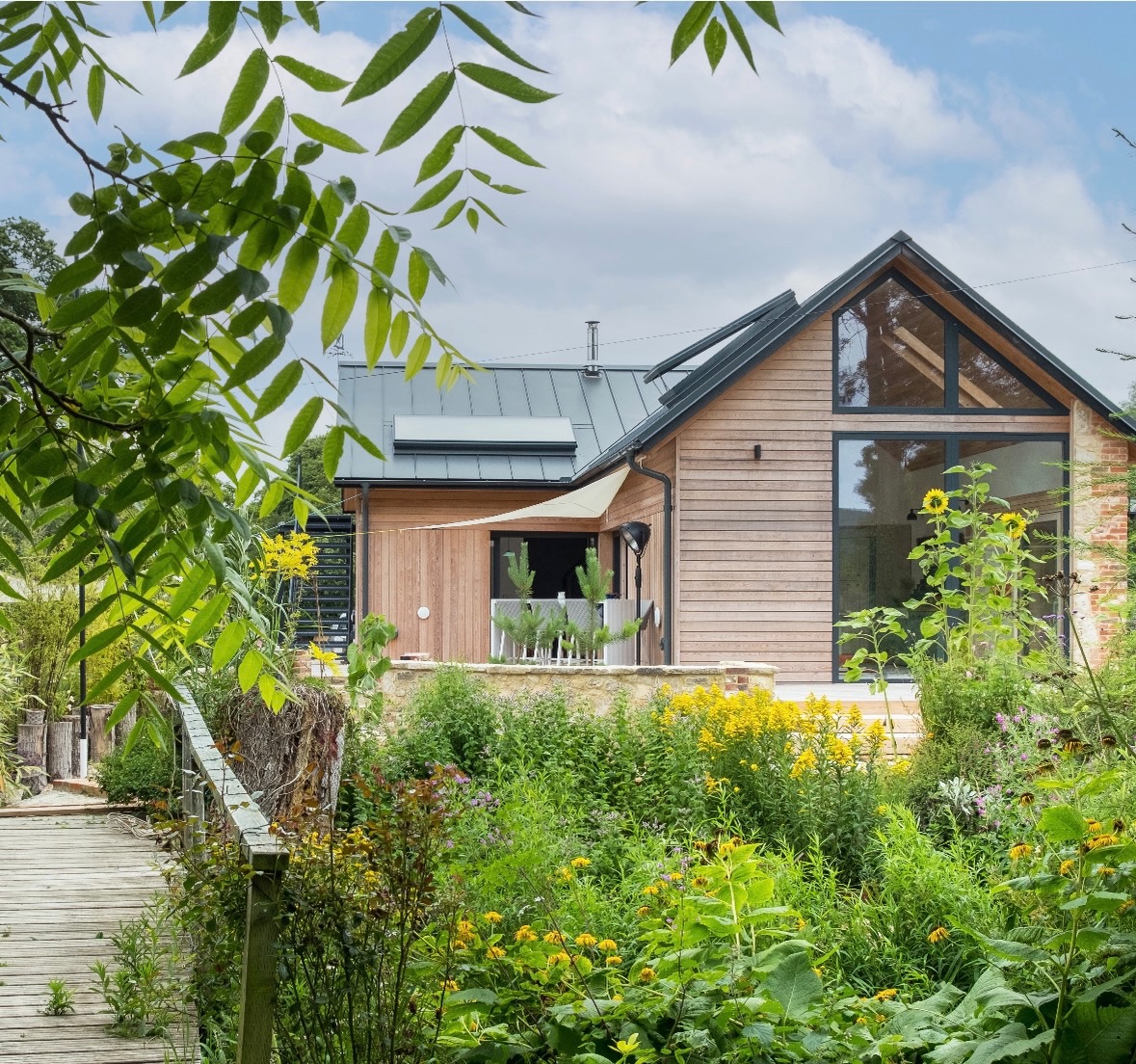 Timber cladding, glazing, and a simple gable form, designed to sit within the landscape ๐ฟ.
