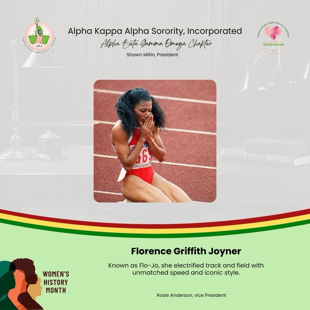🌸 Women’s History Month Spotlight 🌸
Today we celebrate the speed, style, and legacy of Florence Griffith Joyner, also known as Flo-Jo.
A record-breaking sprinter, Florence Griffith Joyner set world records in the 100m and 200m that still stand today, and earned three Olympic gold medals at the 1988 Seoul Olympics. Beyond her athletic dominance, she captivated the world with her bold fashion, confidence, and undeniable presence on and off the track.
Flo-Jo redefined what it meant to be powerful, feminine, and unapologetically unique in sports.
✨ Fast. Fearless. Iconic.
#WomensHistoryMonth #AKA1908 #BlackWomenInSports #FloJo #WomenWhoInspire