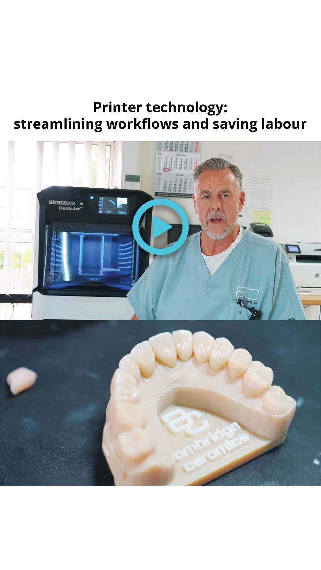 What does innovation actually look like in a dental lab?
.
At Ambridge Ceramics, the Stratasys J5 DentaJet means:
• Fully cured, ready-to-use prints
• Minimal post-processing
• Complex surgical models with multi-material precision
• Clearer communication with clinicians
.
From design to delivery, it’s about saving time, improving outcomes, and expanding what’s possible in-house.
.
To learn more about how the Stratasys PolyJet technology has positively impacted Ambridge Ceramics, click here: https://bit.ly/3NX8FoX
.
☎️ To bring the most innovative 3D printer in the dental market into your office/lab, contact ETI Digital Technology today at (714) 238-1490 or sales@etidigitaltechnology.com! You can also visit our website at www.etidigitaltechnology.com!
.
#Stratasys #J5DentaJet #ETIDigitalTechnnology #Dental3DPrinting #SuccessStory
